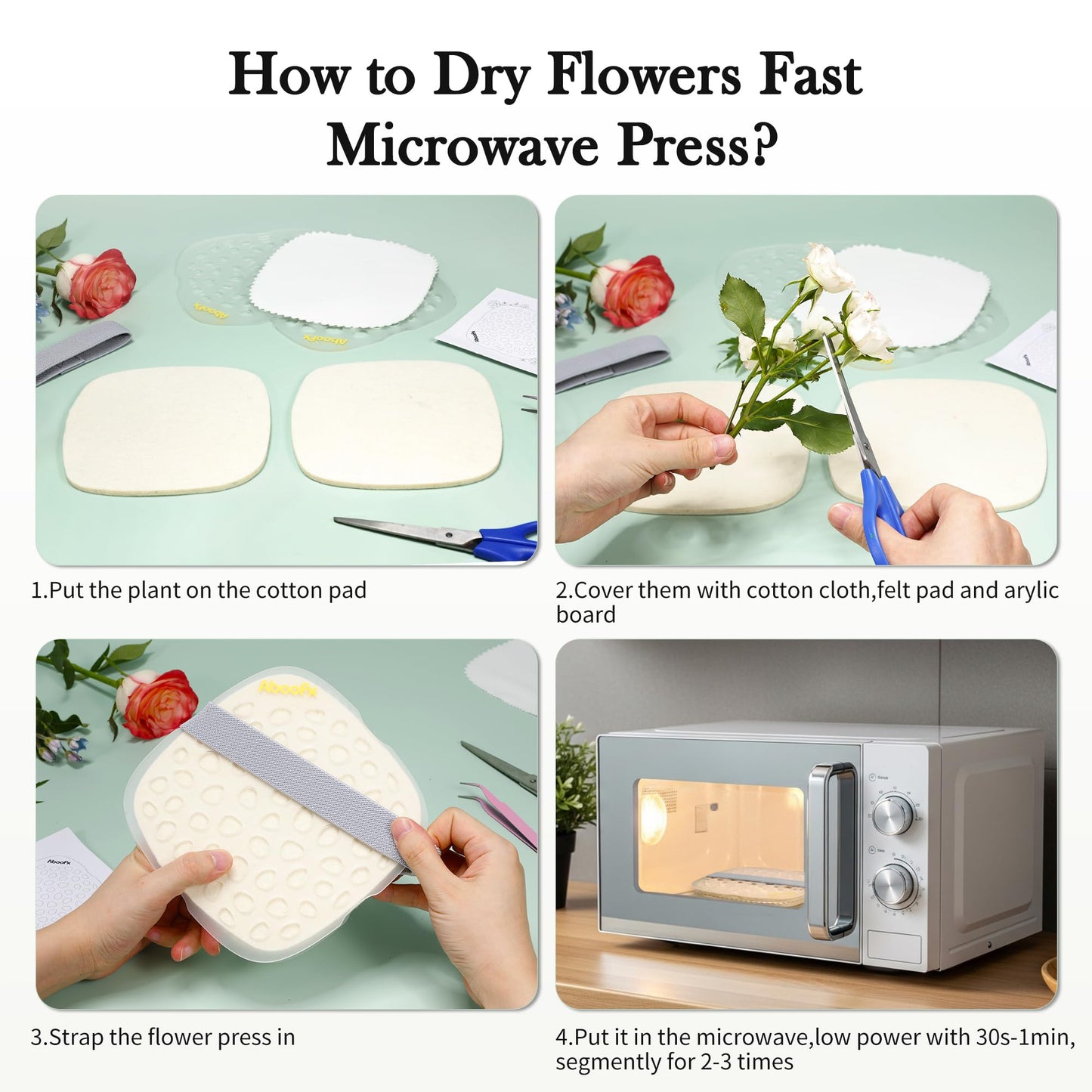 Aboofx Microwave Flower Press - Quick Drying Kit, 6.3 x 6.3 inch Press for Adults, DIY Crafts & Gifts
