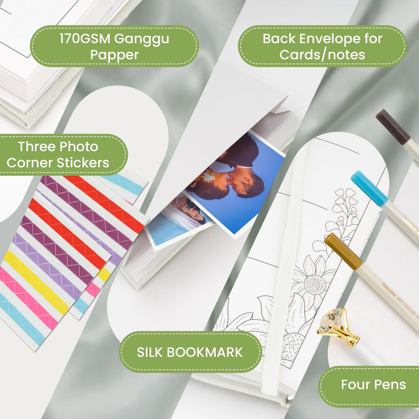 Gatyko Embroidered Wedding Guest Book—The Perfect Polaroid Guest Book for Wedding Receptions， Birthdays, Baby Showers, and Special Events with 3 Photo Corner Stickers+ 3 DIY pens+1 Diamond Pen(Cream)