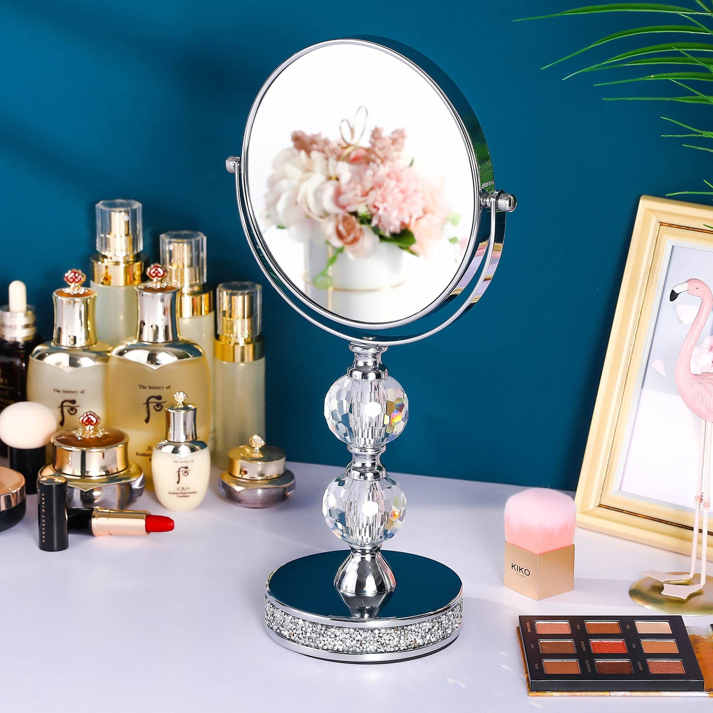 Makeup Mirror, 360 Degree Swivel Vanity Mirror, Crystal Cosmetic Mirror, 1X/5X Magnifying Double Sided Mirror,Adjustable Makeup Mirror M020