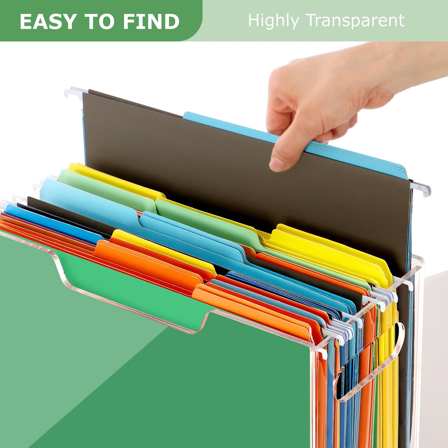 Tfirhuoe Acrylic Hanging File Folder Organizer, Letter Size Clear Filing Organizer Box with Handles, Magazine File Holder for Desk Home Office School - 1 Pack