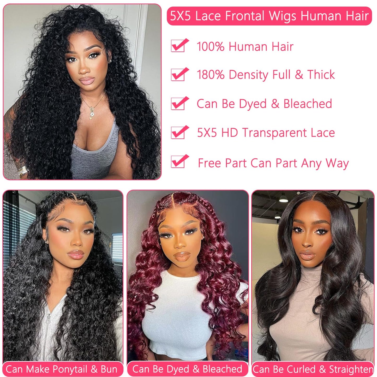 Simeider Glueless Wigs Human Hair Pre Plucked Pre Cut 5X5 HD Lace Closure Wigs Human Hair Wigs for Black Women 180% Density Water Wave Human Hair Wigs 5X5 Deep Curly Closure Wigs 24 Inch