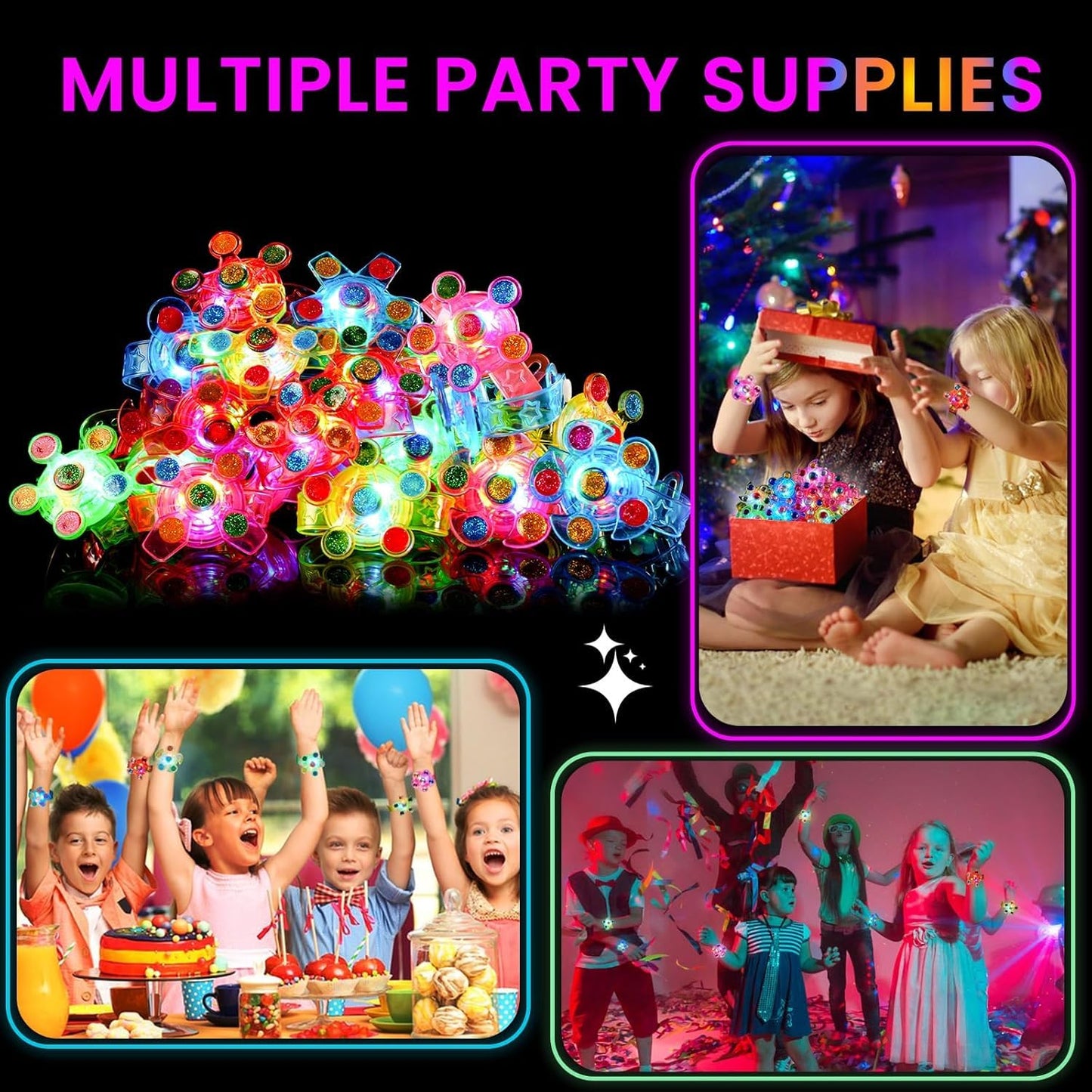 SCIONE 48 Pack LED Light Up Fidget Spinner Bracelets, Glow in The Dark Party Favors for Kids 4-8 8-12, Treasure Box Toys, Birthday Gifts, Carnival Prizes, Goodie Bags Stuffers for Kids