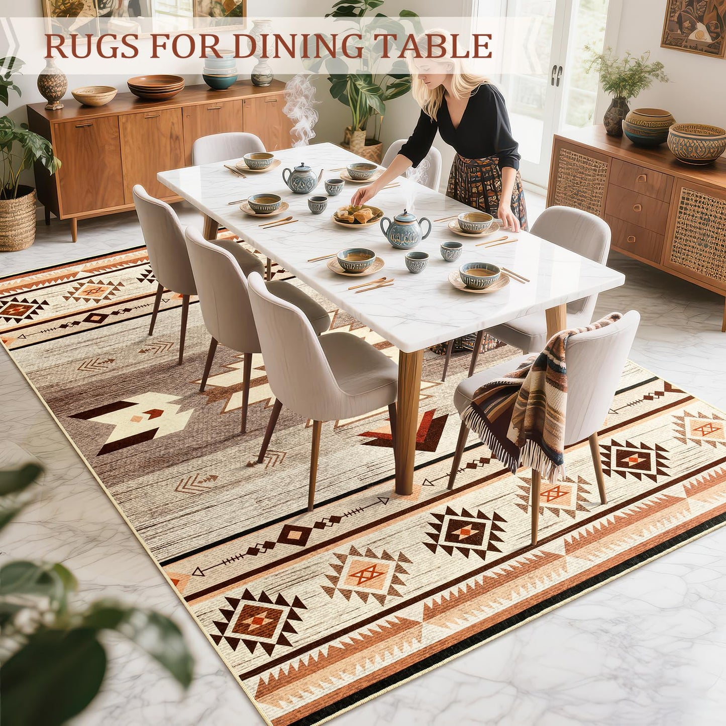 B BENRON Western Rugs for Living Room, Non Slip Rustic Rug for Bedroom Dining Table Kitchen, Washable Aesthetic Area Rugs for Home Decor, 5ft x 7ft, Warm Beige