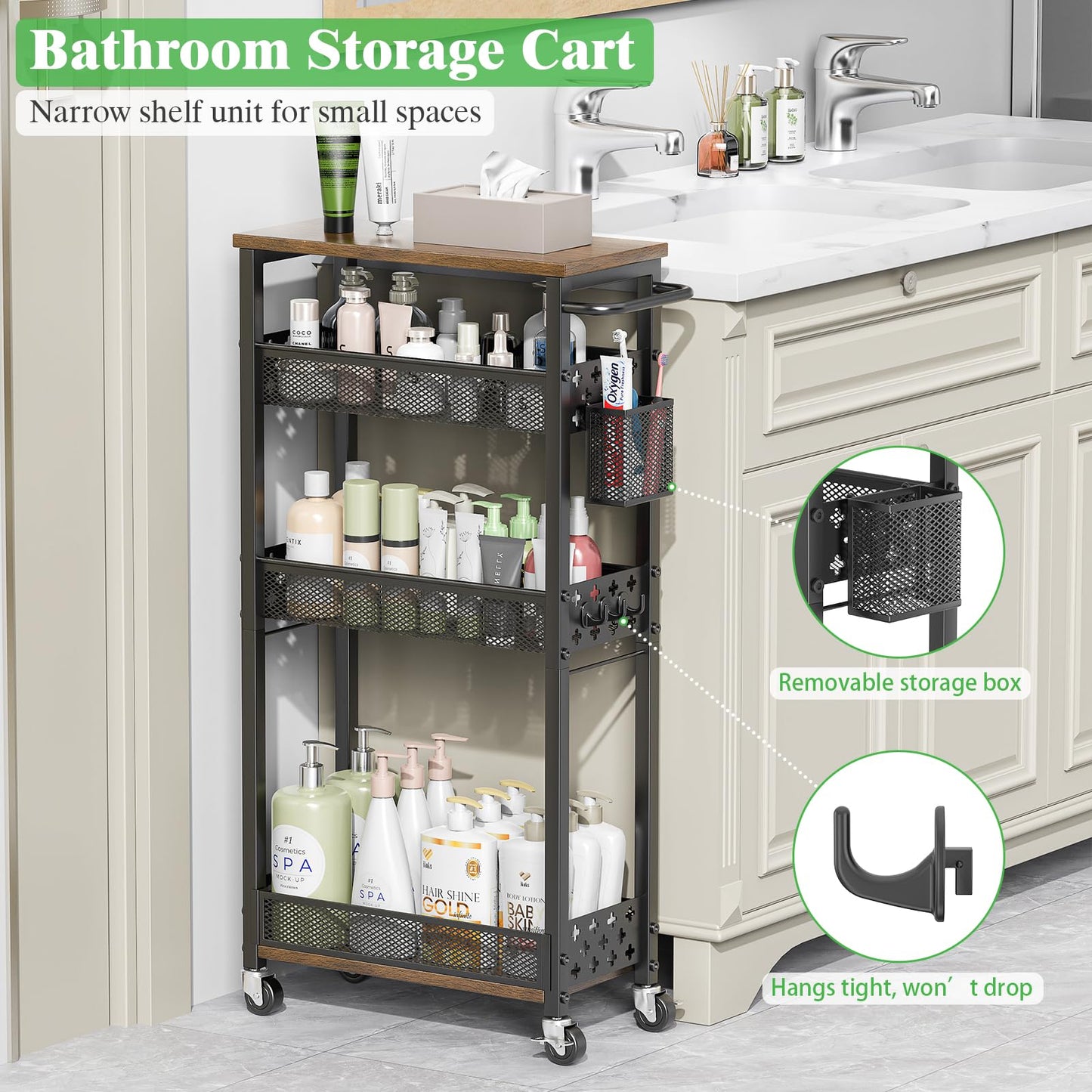 MJIMKE 4 Tier Slim Rolling Storage Cart on Wheels Laundry Room Organization