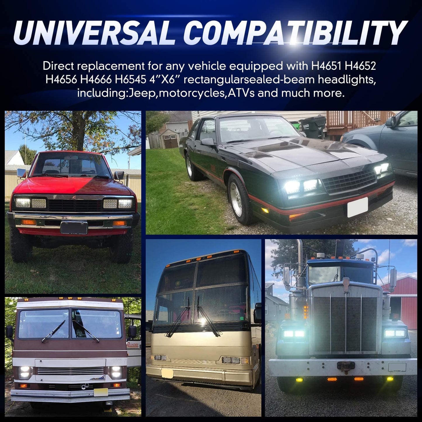 BESTZHEYU 4PCS 4x6 Headlight Compatible for Peterbil Kenworth Freightinger Probe Oldsmobile Cutlass Express Cargo Van 1500 2500 3500 DOT LED Headlight