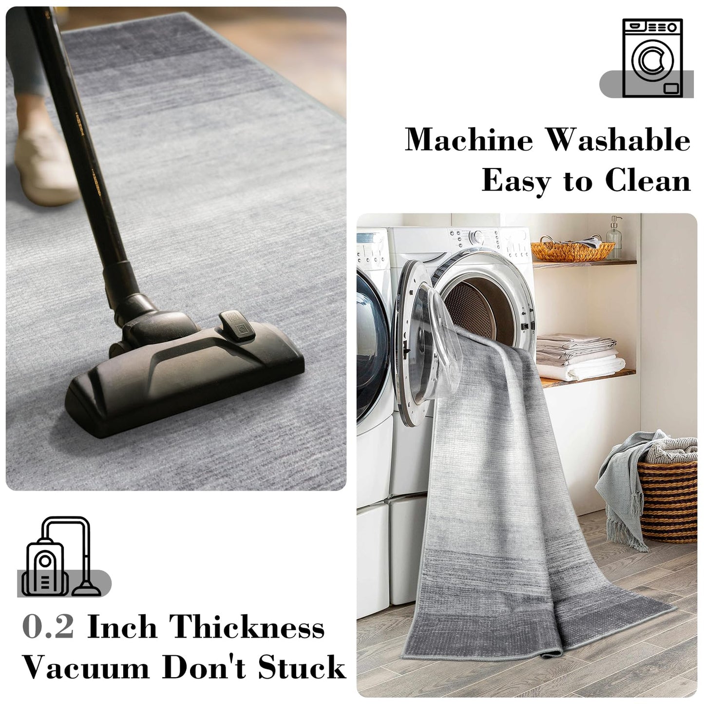 Wonnitar 4x6 Washable Grey Rug for Bedroom, Modern Ombre Area Rug for Living Room, Non-Slip Stain Resistant Entryway Throw Mat, Non-Shedding Low Pile Floor Carpet for Bedside Mudroom (Grey, 4'x6')