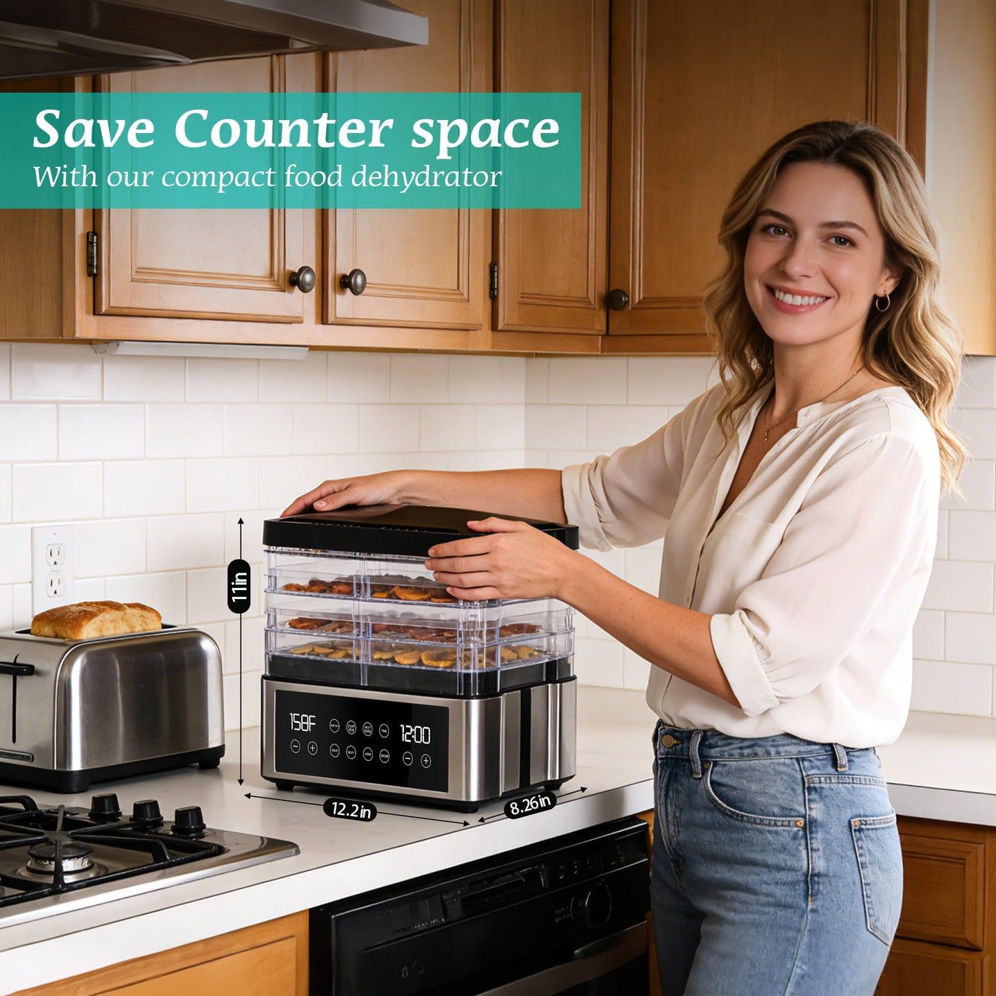 Tupoyi Food Dehydrator, One-Touch Dehydrator with Automatic Temperature Control 5 BPA-Free 11.4" Trays for Jerky, Dog Treats, Herbs, Meat, Fruit, and Yogurt