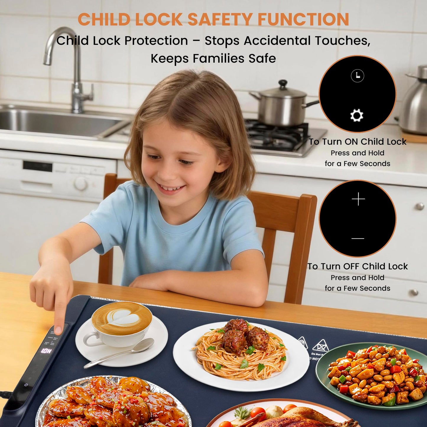 XXL Extra Large Warming Mat for Food with Heat Resistant Pad, 36”x15” Electric Food Warmer for Parties Buffet with 6 Preset Modes, Dual Temprature Display, Child Lock & Auto Shut-Off