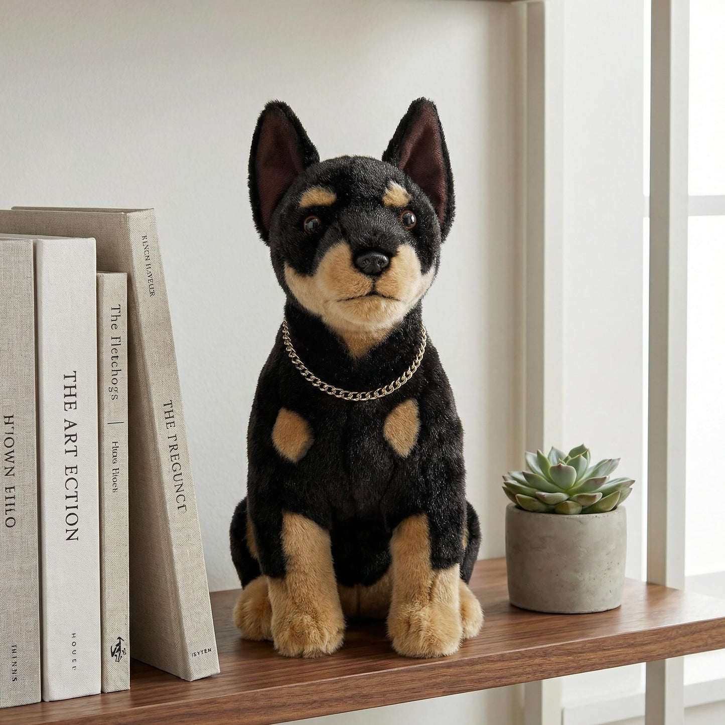 Double Bread Realistic Doberman Dog Plush Toy - Simulation 12" Standing Doberman Noble Pet Dog Stuffed Animal Puppy Model Toy, Unique Plush Gift Collection for Kids Birthday, Home Decor