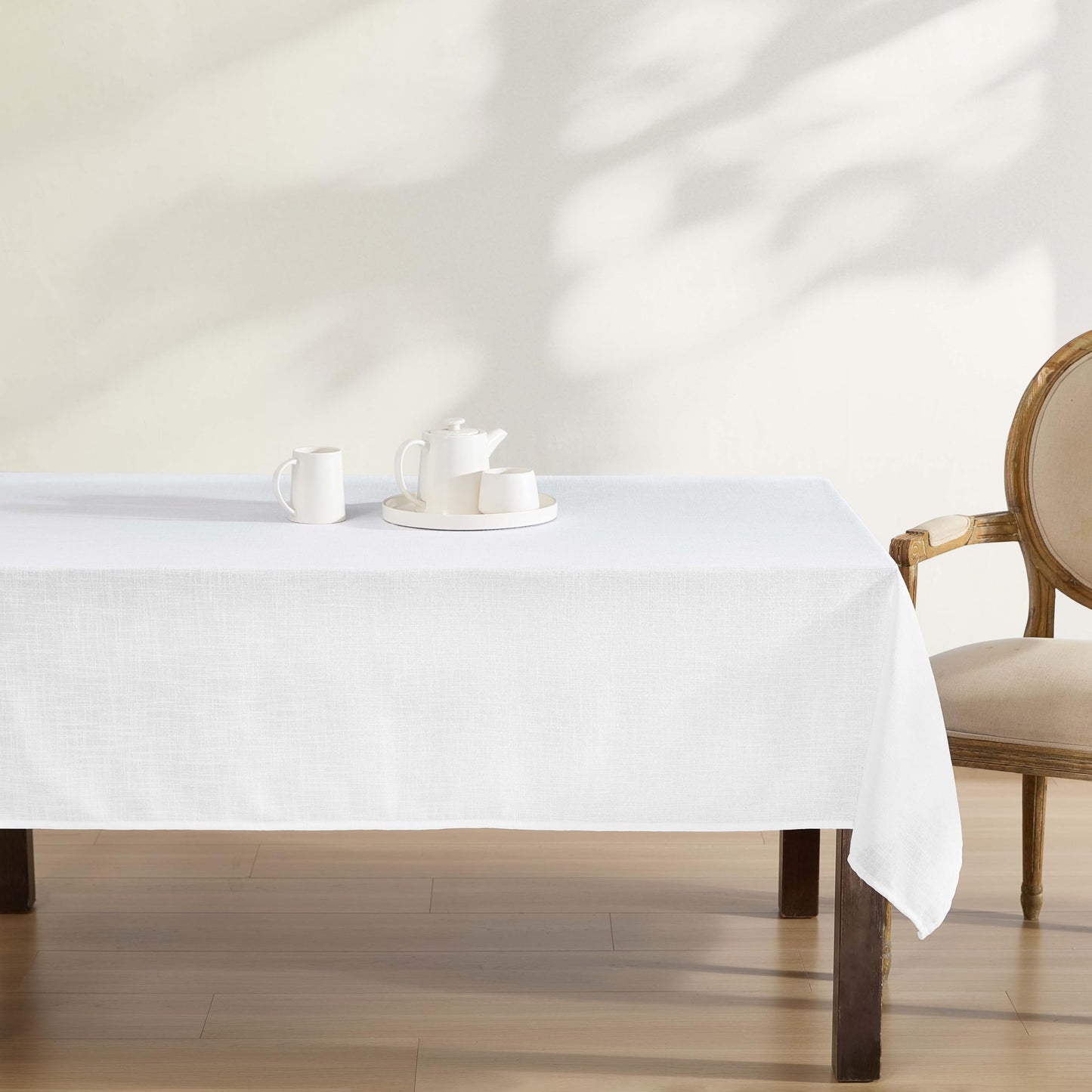 Laura Ashley Harper Luxuriously Smooth Fabric Tablecloth for Formal or Casual Dining, Holiday, Banquet, Wedding or Party, 60" x 144", White
