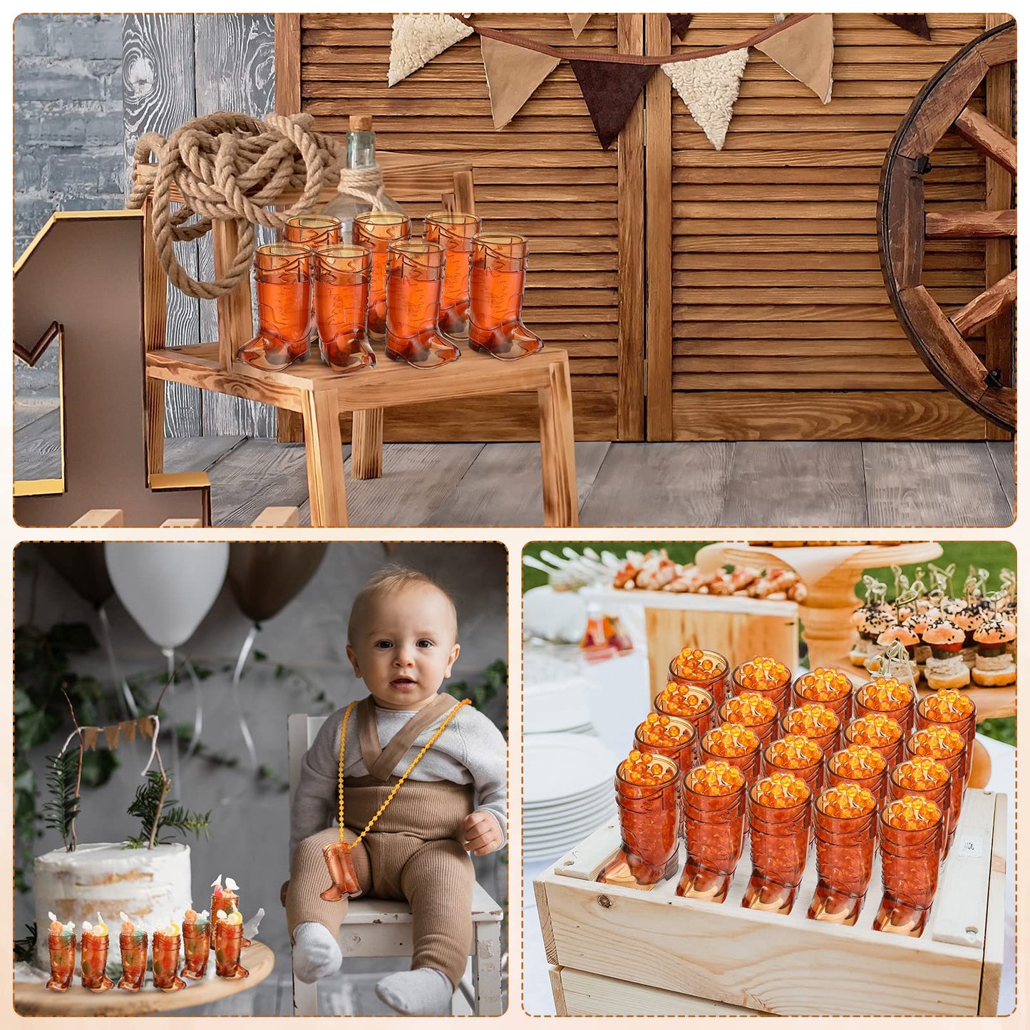 Sieral 48 Pcs Boot Shot Glasses on Beaded Necklace Plastic Cowgirl Shot Glass Cup Necklace Bride and Groom Supply for Bachelorette Carnival Party Birthday Wedding Supply (Transparent Brown)