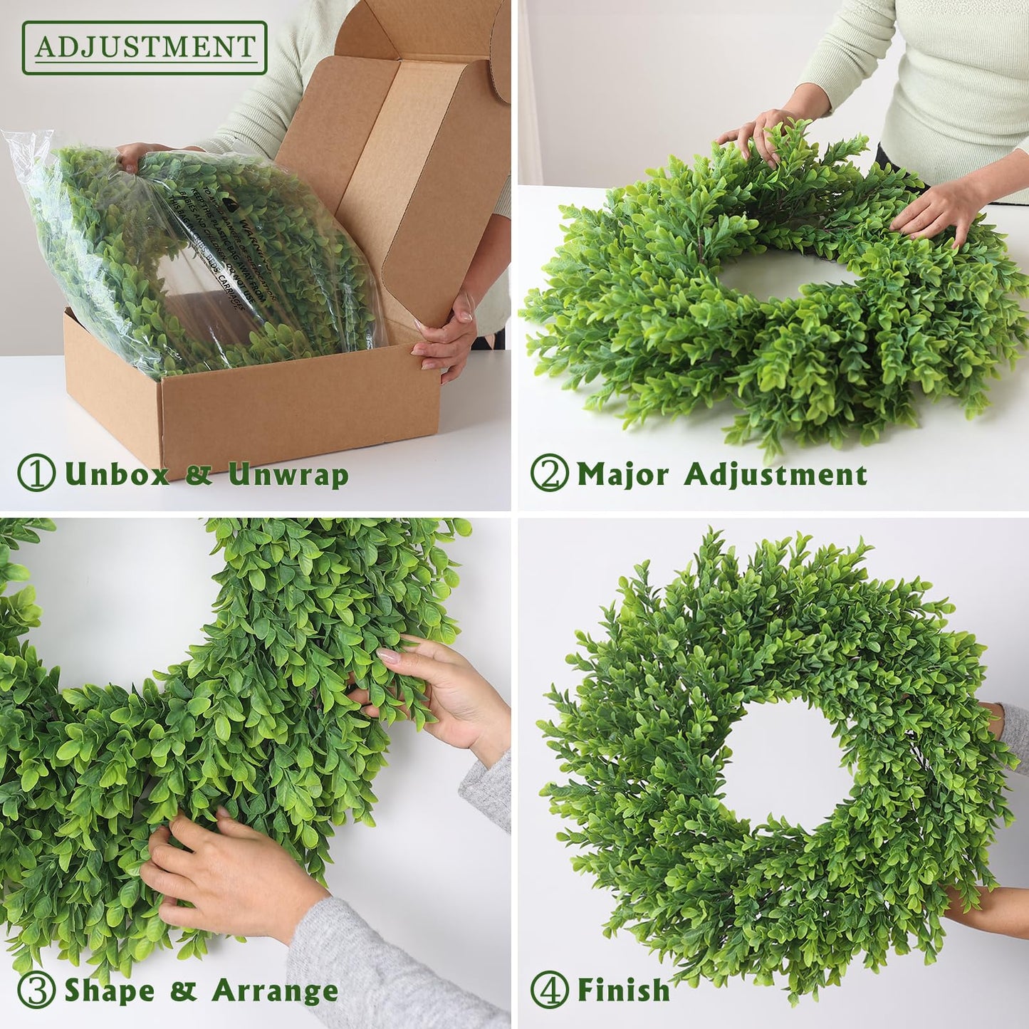 26" Artificial Boxwood Wreath for Front Door - Large Faux Plant Fake Greenery Hanging Wreath for Wall Window Farmhouse Fireplace Home Outdoor Spring Summer Decor