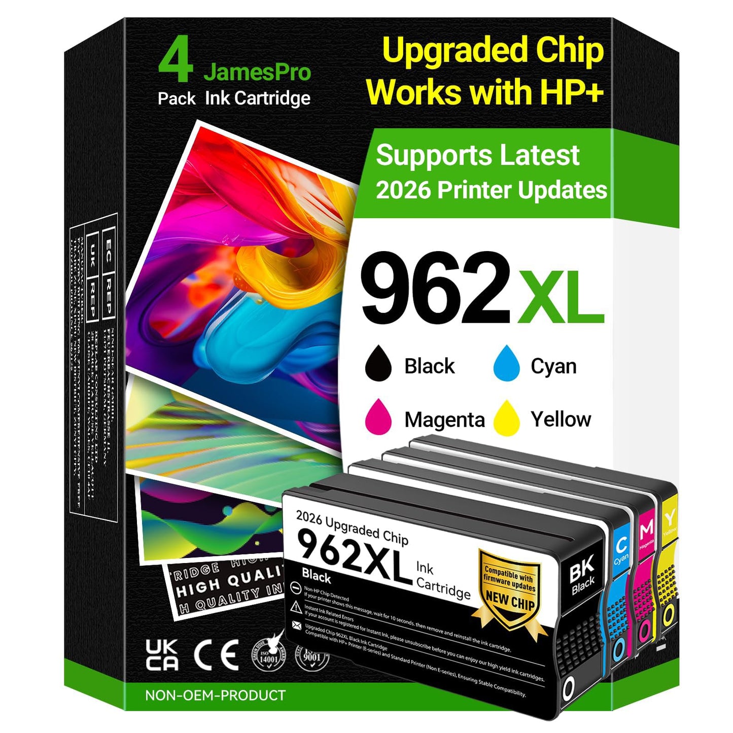 JamesPro Upgraded Chip 962XL Ink Cartridges Combo Pack Replacement for HP 962 Ink Cartridges Compatible with HP OfficeJet 9015e 9010 9015 9025e Printer, Work with HP+ Service, Supports Printer Updates