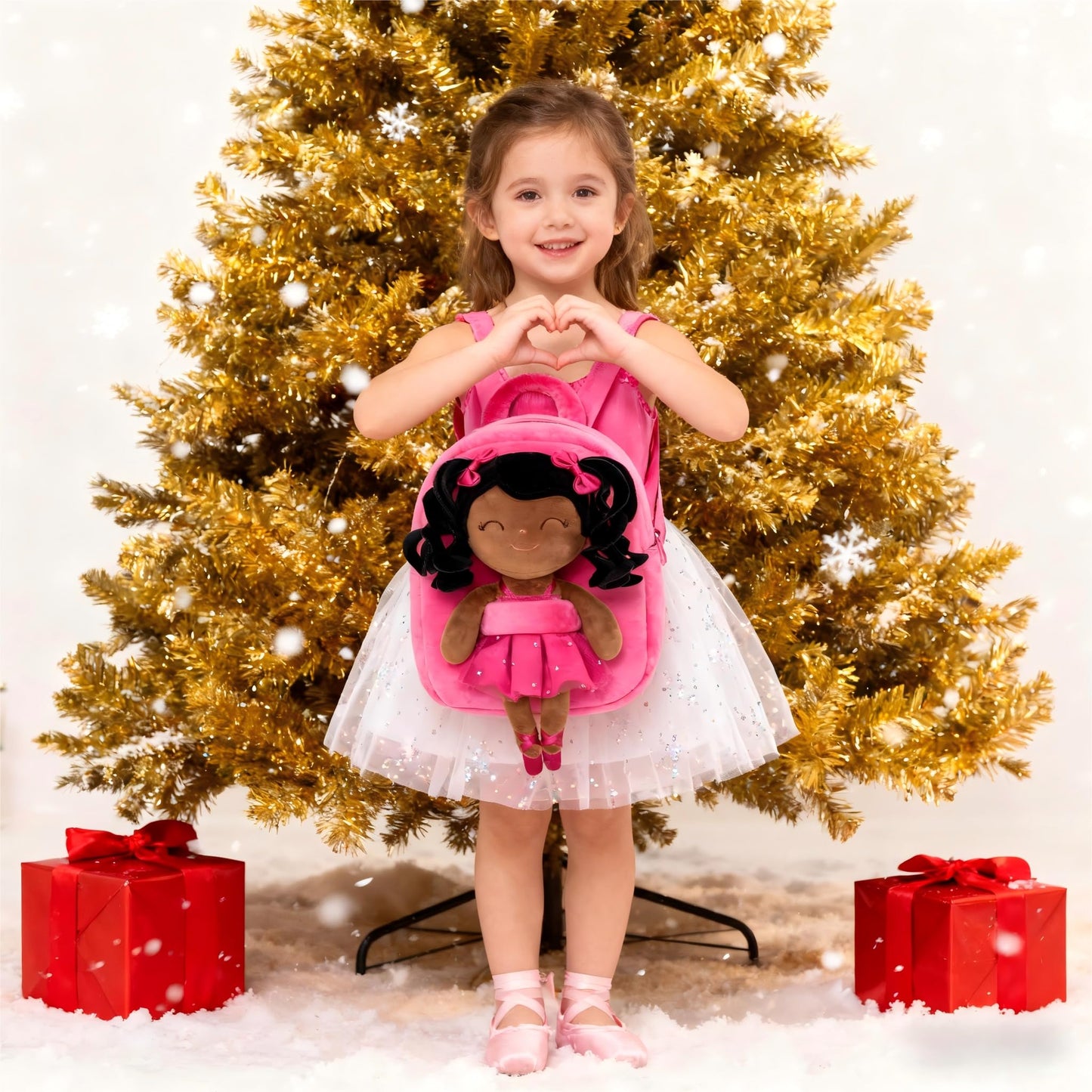 Gloveleya Toddler Backpack for Kids Soft Toys Plush Curly Ballet Girl Doll Rose 9 Inches