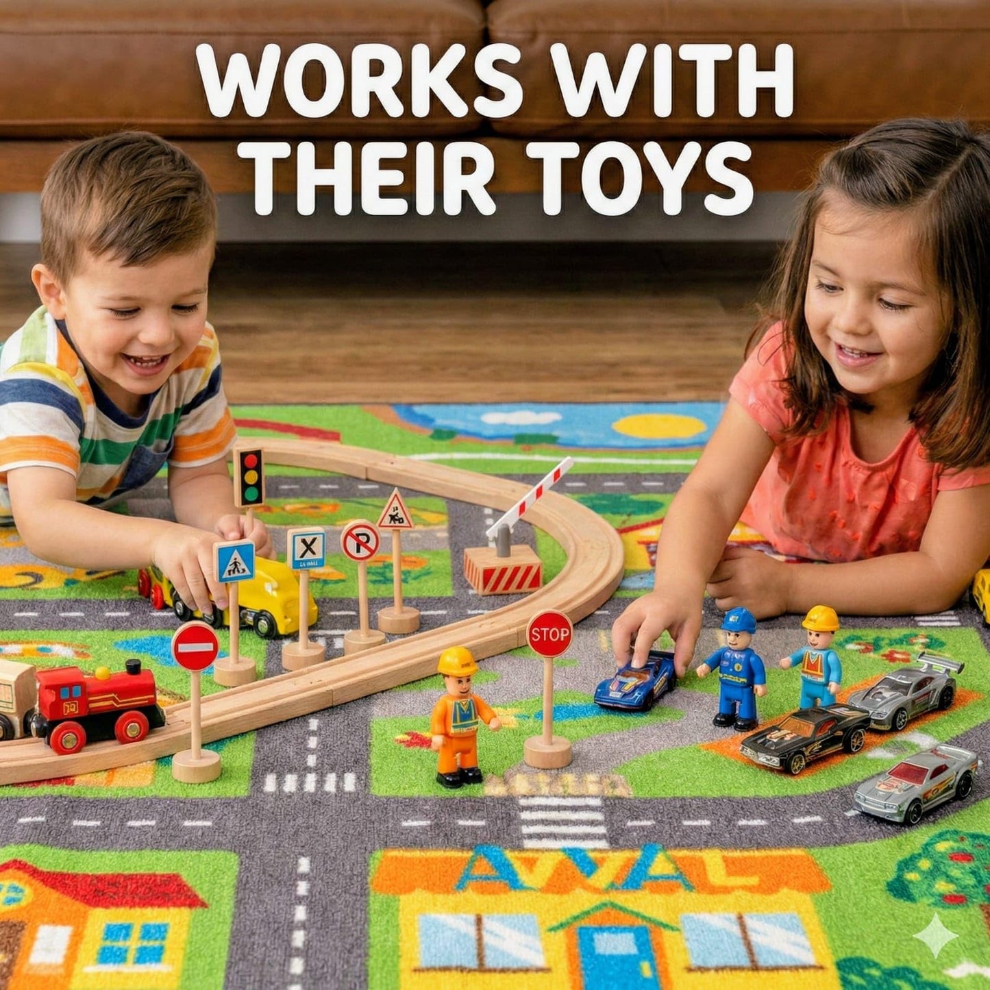 20-Piece Set Wooden Road Signs for Kids – Traffic Signs with Action Figures for Kids - Traffic Lights, Street Signs, Stop Sign, Toy People, Construction Workers, Community Helpers & Police Figures