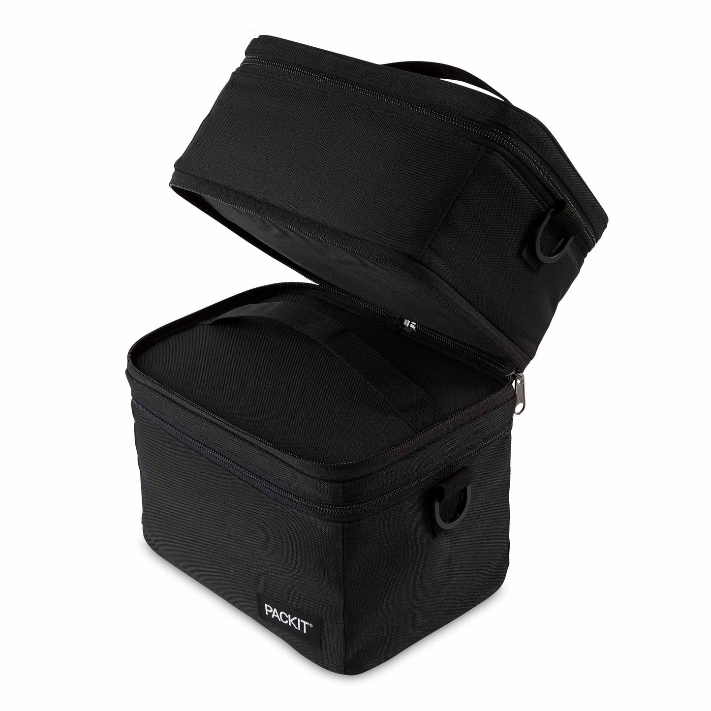 PackIt MOD 3-IN-1 Lunch Box, Black, Triple Function System, Insulated and Freezable with EcoFreeze® Technology, Removable Crossbody Strap, Top Handle, Designed for Fresh Office or Work Lunches