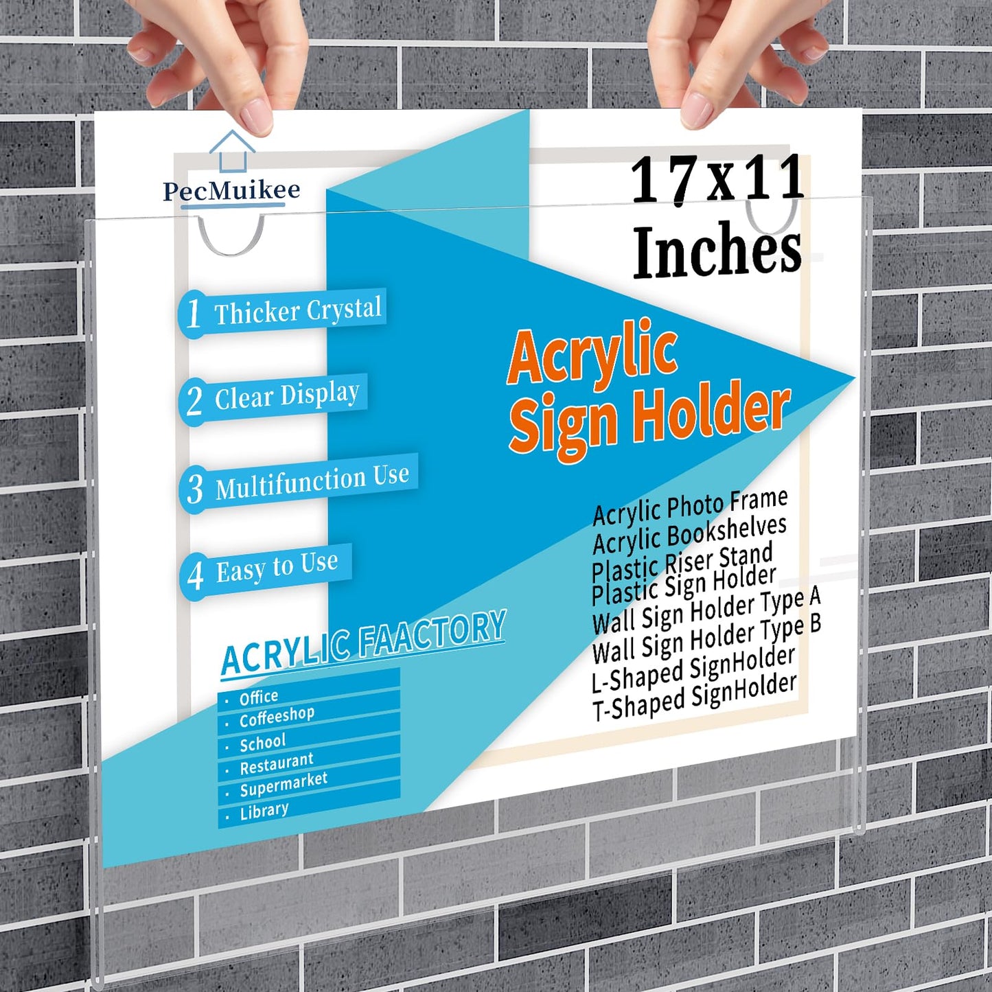 PecMuikee Acrylic Sign Holder 17 x 11 Inch, Wall Mount Sign Holders Clear Plastic Picture Frame with Adhesive Tapes and Mounting Screws for Office, Home, Store, Restaurant, Landscape, 6 Pack