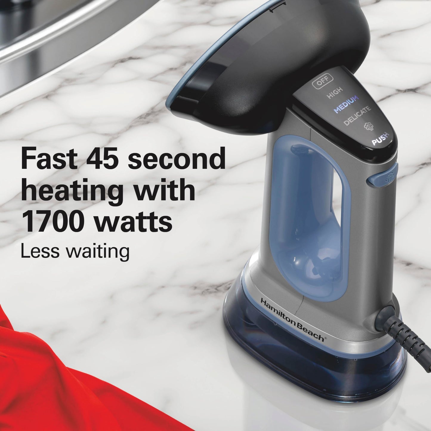Hamilton Beach Durathon 3-in-1 Handheld Garment Steamer for Clothes & Steam Iron, 45 Second Heat-Up with 1700 Watts, 300ml Removable Water Tank, 27 Minutes of Steam, Auto Shutoff, Gray & Blue (11559)
