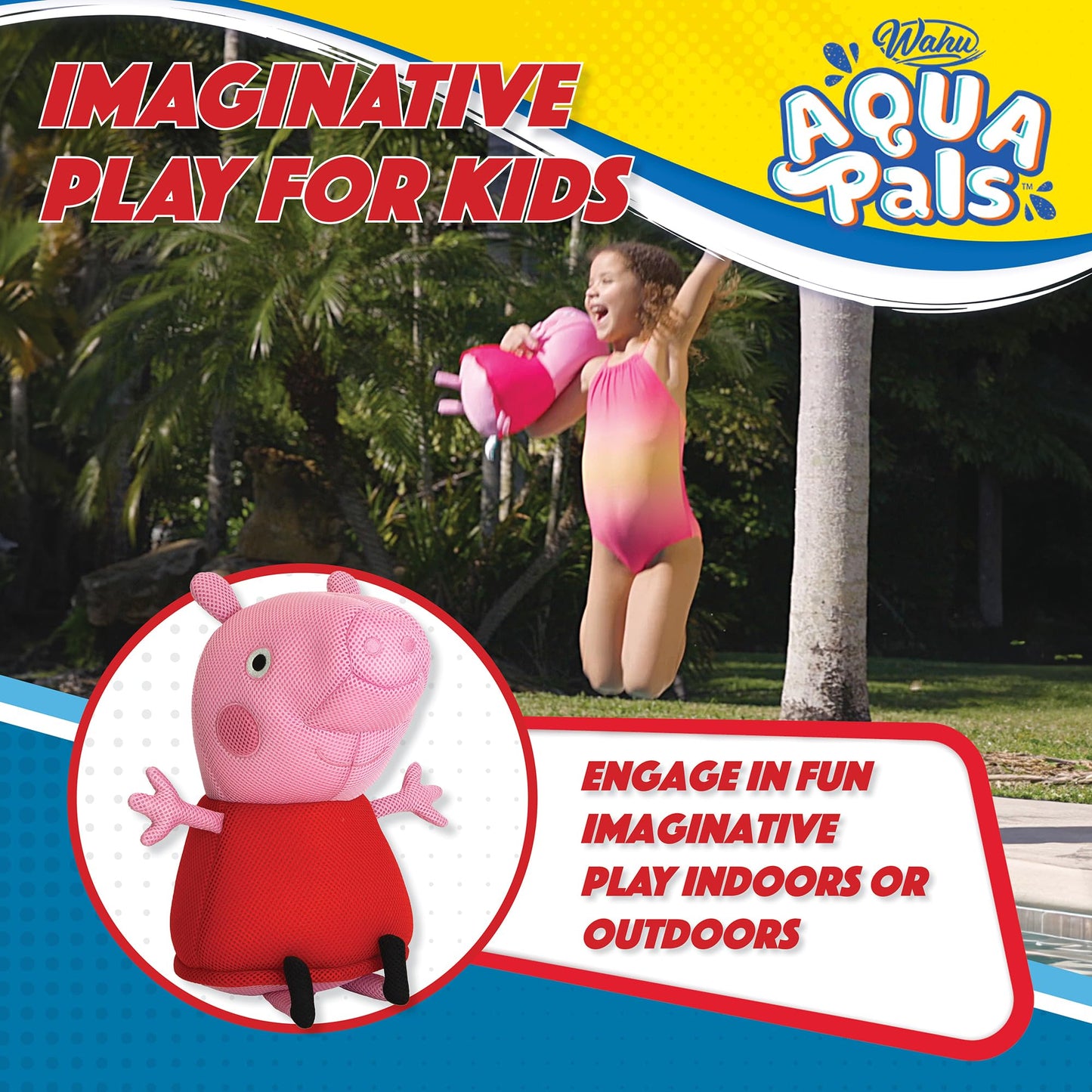 Wahu Aqua Pals Peppa Pig Medium - Plush Water Toy - Use at The Pool, Beach, Backyard, Bathtub or Indoors