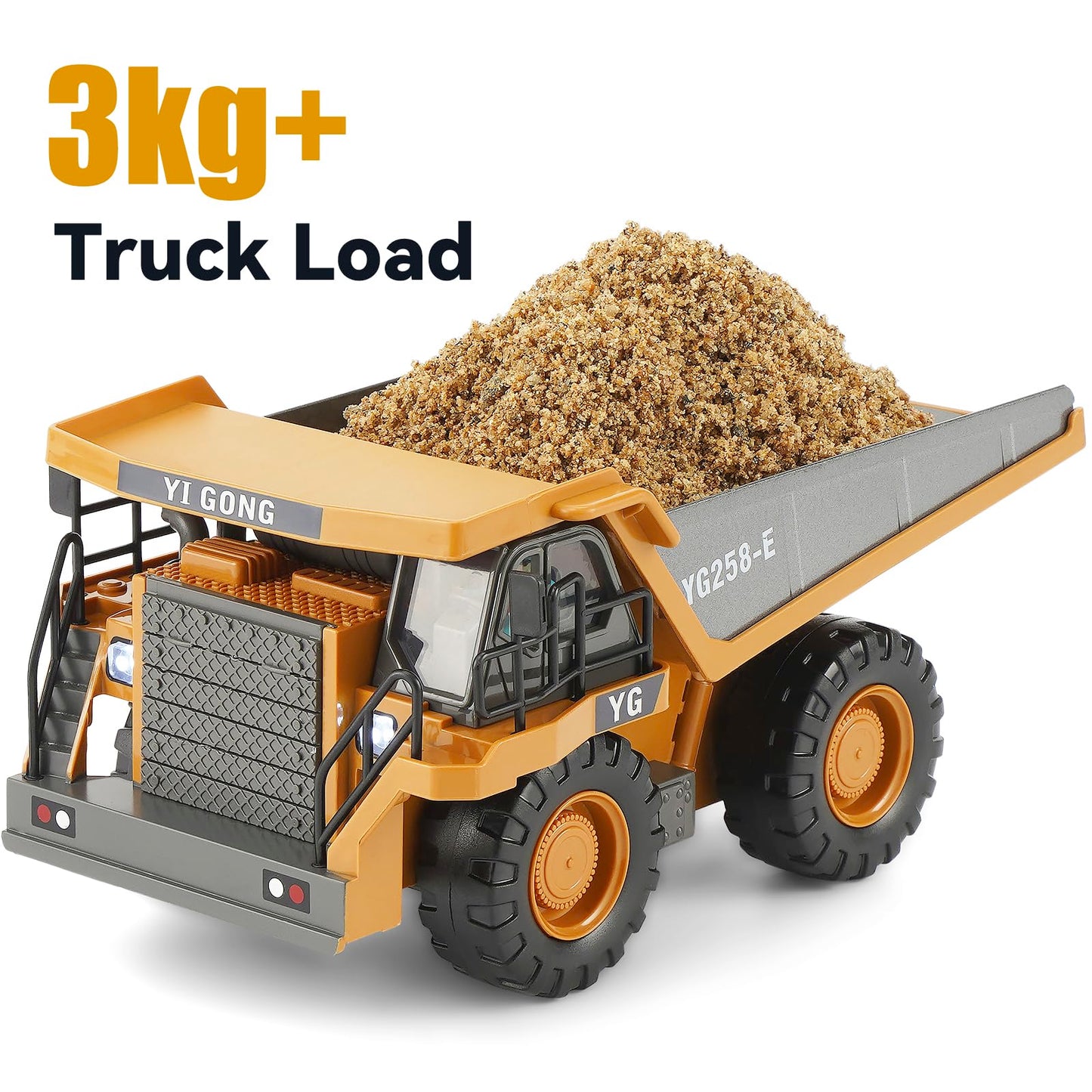 KIZJORYA Remote Control Dump Truck, RC Construction Vehicle for Kids with 9 Channel Metal Bed Light Sound & Rechargeable Battery, Electric Transport Garbage Truck Toy for Toddlers Boys Girls Age 3+