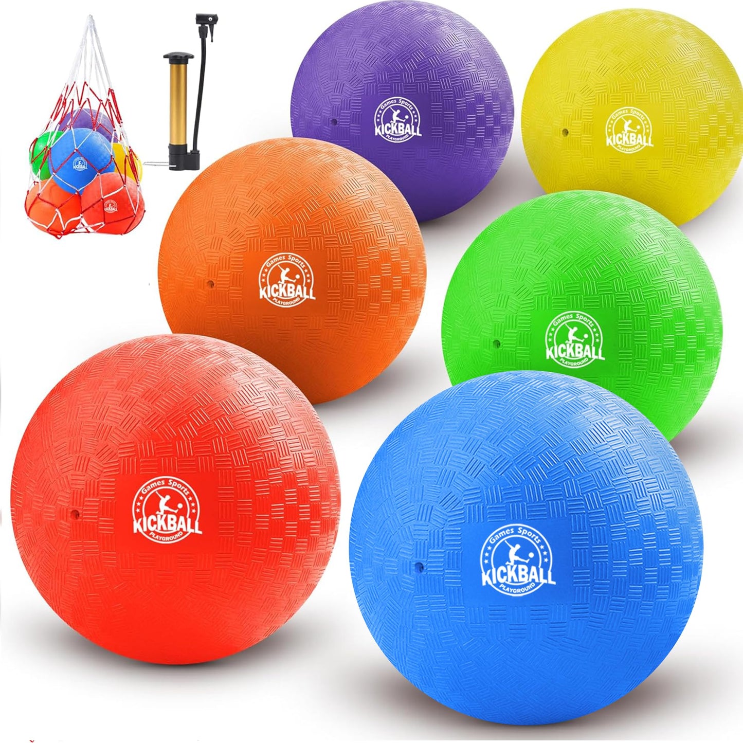 COAMZPARTY 10 Inch Kickball Playground Balls 6 Pack, Dodgeballs for Kids&Adults, Four Square for School, Outdoor&Indoor Games with Hand Pump and Storage Bag (10 Inch Playground Ball (6 Piece))