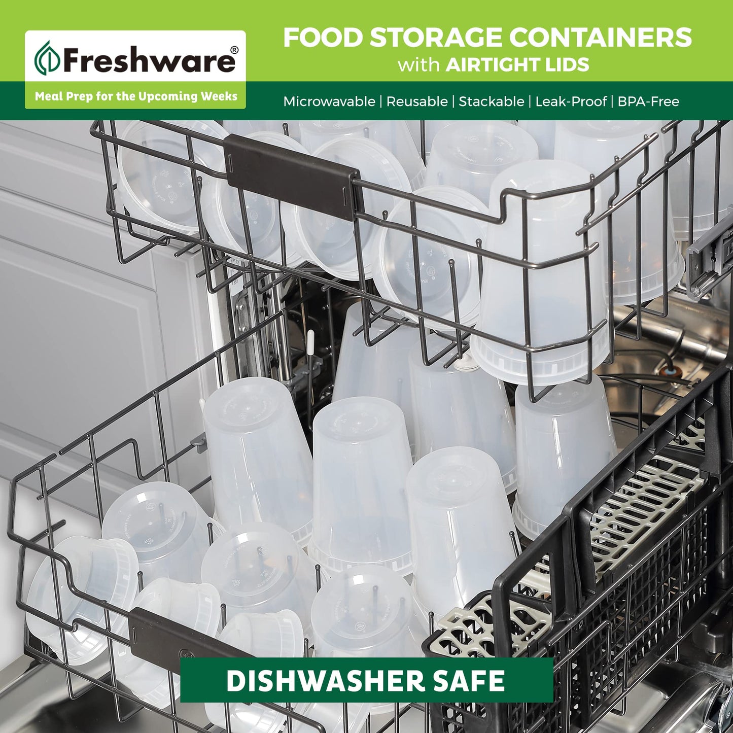 Freshware Food Storage Containers [240 Set] 24 oz Plastic Deli Containers with Lids, Slime, Soup, Meal Prep Containers | BPA Free | Stackable | Leakproof | Microwave/Dishwasher/Freezer Safe