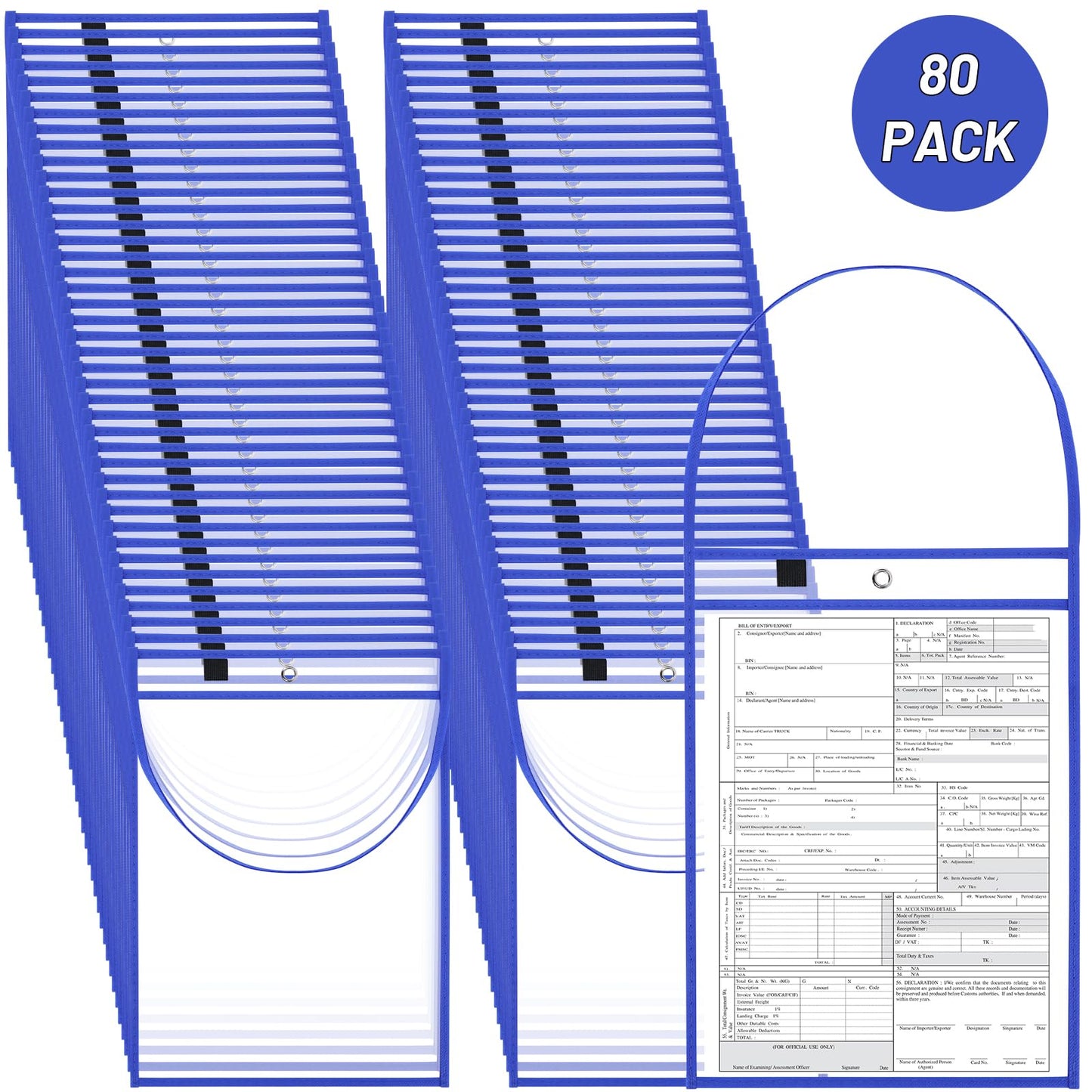 80 Pack Blue Job Ticket Holder with Hanging Strap Shop Bulk Oversized Ticket Holders Work Order Plastic Sleeves 10 x 14 Dry Erase Pockets Reusable Repair Order Sleeves, Both Sides Clear