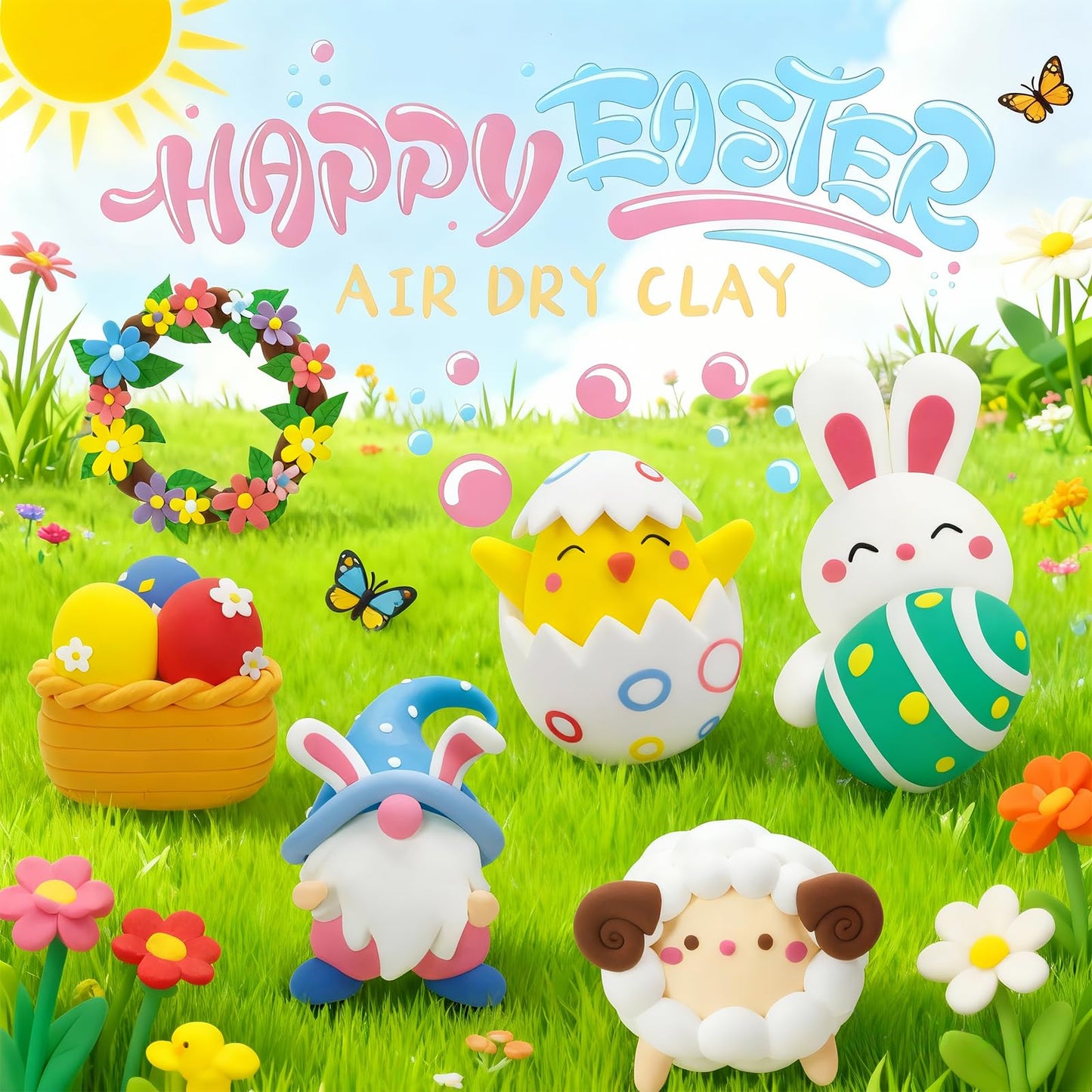 Loufor Air Dry Clay Kits Easter - Ultra Light & Soft, Safe & Non-Toxic, 12 Boxes DIY Modeling Clay with Sculpting Tools und Tutorials, Creative Arts und Crafts Toys Gifts