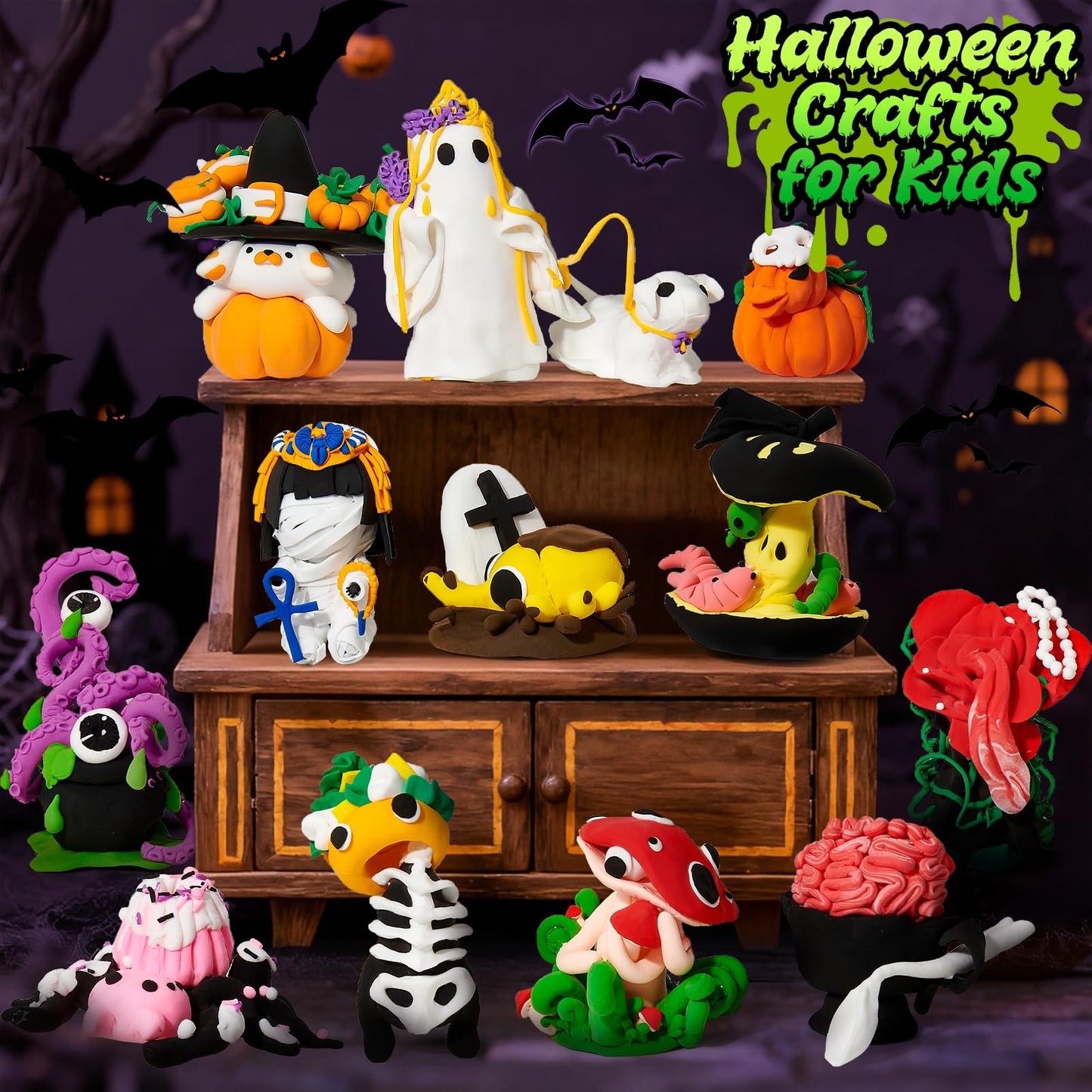 Winrayk Halloween Air Dried Clay Kit for Kids, 12 Boxes of Magic Molding Clay with Carving Tools and Tutorials, Halloween Gifts, Toys and Crafts for Kids