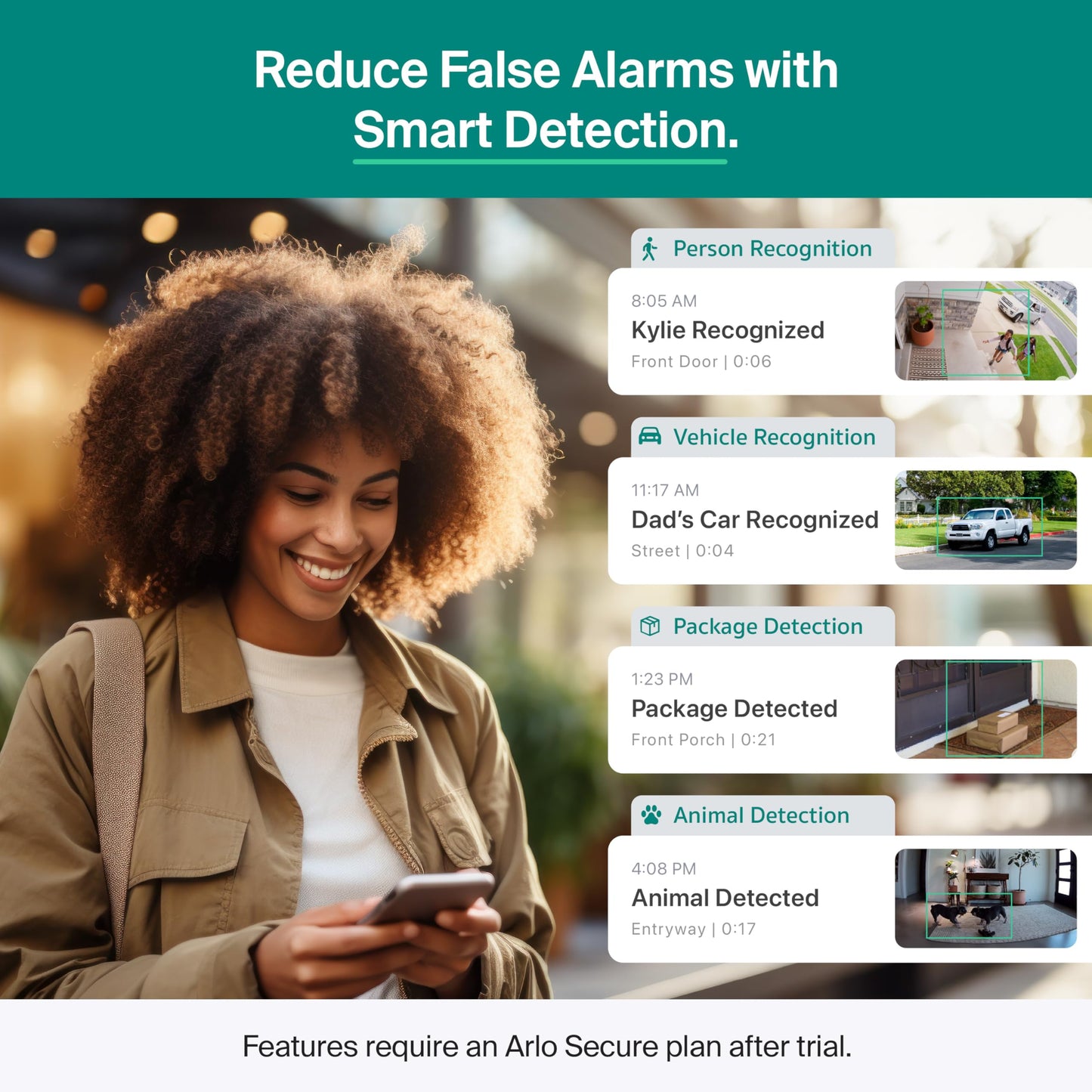 Arlo Essential Security Camera 2K (2025 Release) + 6 Months of Secure Plus Plan - Continuous Wired Plug-in Power Outdoor Camera, Person Recognition, Package Detection, Animated Preview, 1 Cam, White