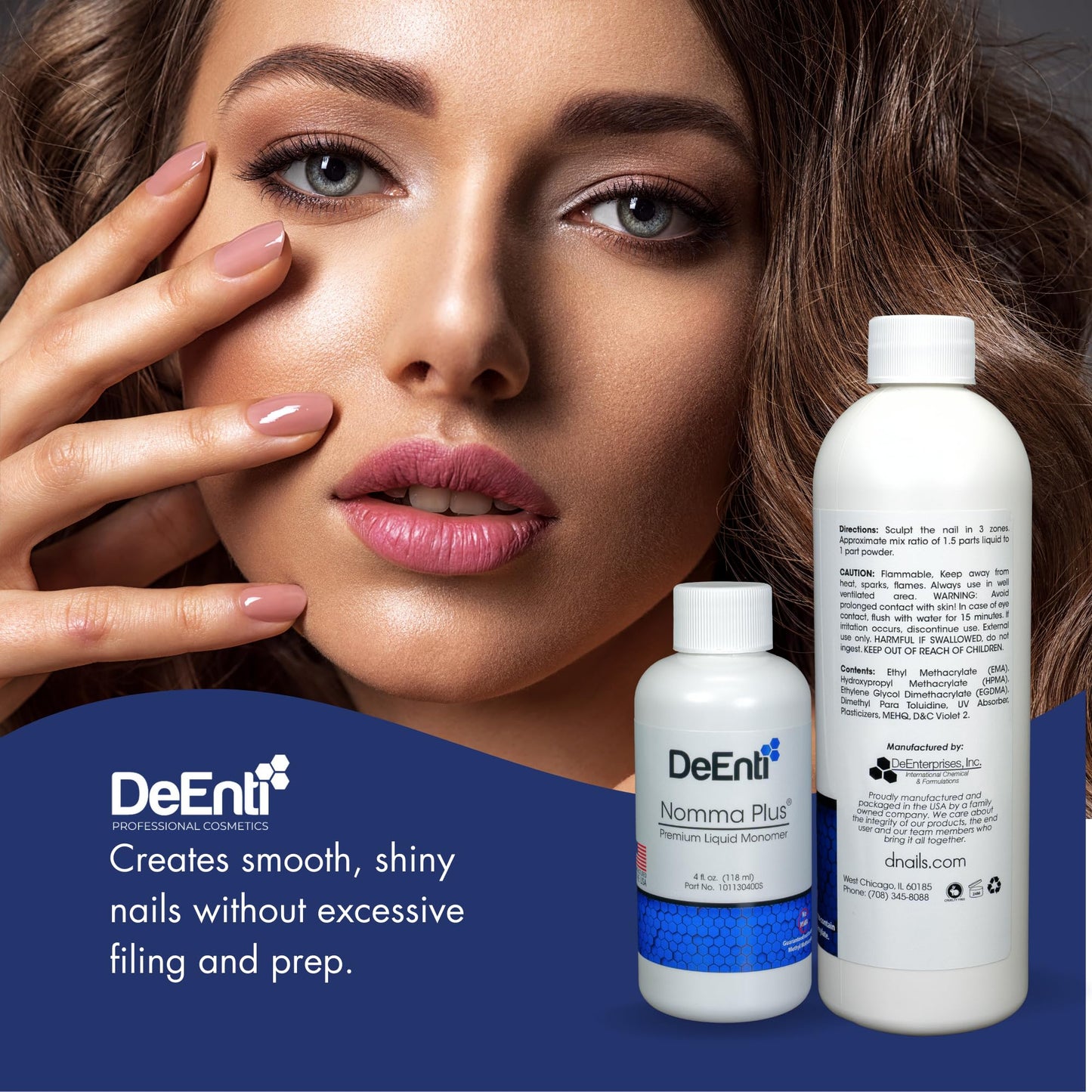 DeEnti Nomma Plus Professional Liquid Monomer, EMA Nail Liquid for Acrylic Powder, Non-Yellowing Monomer, 16oz Bottle, Professional Salon Quality Manicure and Pedicure Supplies