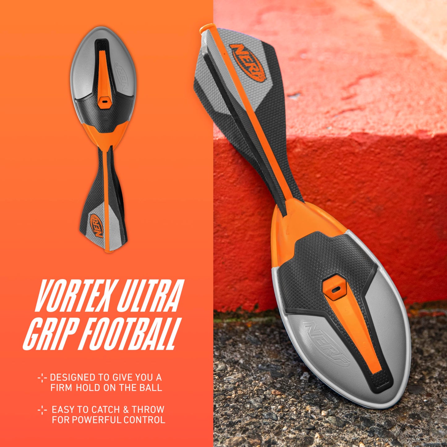 Nerf Vortex Ultimate Grip Foam Football Soft Vortex Football for Long-Distance Throws - All-Weather Perfect for Pool + Beach Football - Kids Ultimate Grip Whistle Vortex Foam Ball