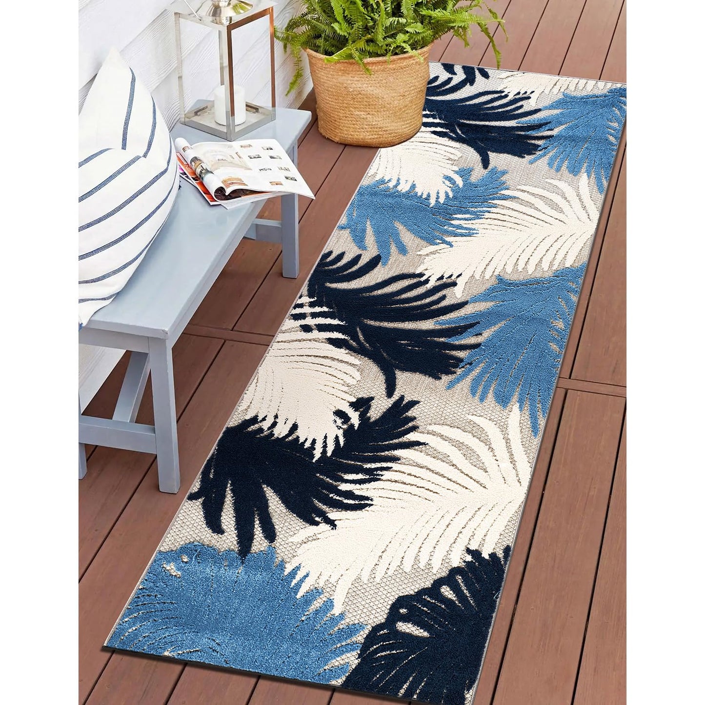 Rugshop Lucca Contemporary Floral Indoor/Outdoor Runner Rug 2' x 7' Navy