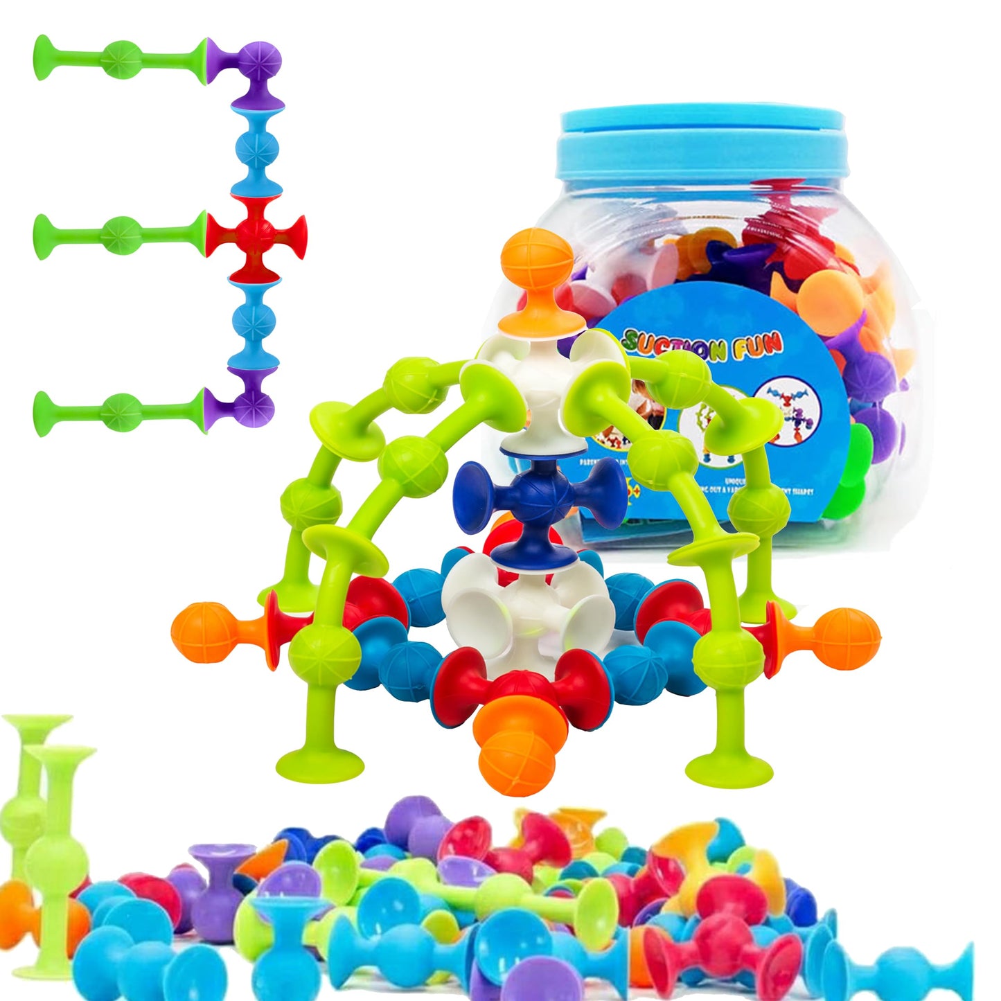 48 Piece Suction Cup Toys Construction Set - Stem Learning Toys - Silicone Building Blocks DIY Blocks Toys-Darts Sucker Toys are Fun Bath Toys,Sensory Toy for Toddlers 3 Year Old Boys and Girls