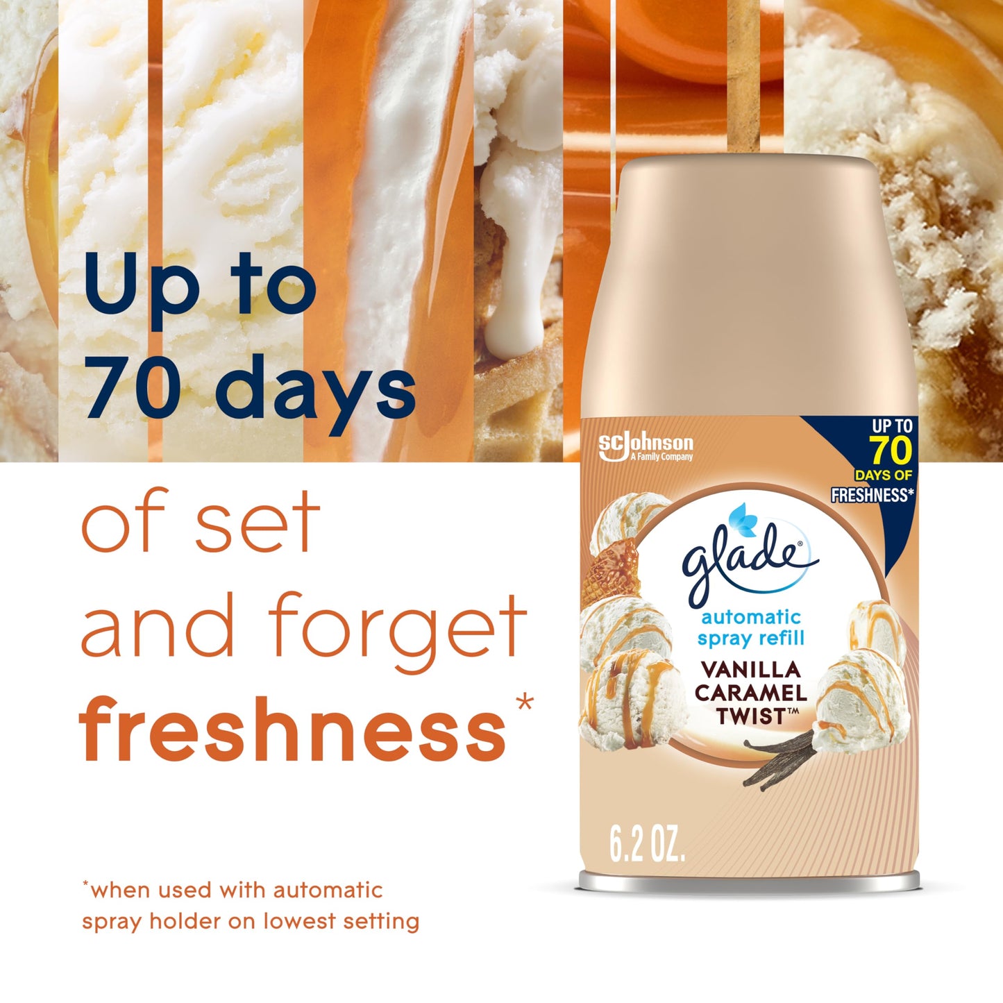 Glade Automatic Spray Refill, Air Freshener for Home and Bathroom, Vanilla Caramel Twist, 6.2 Oz, 6 Count