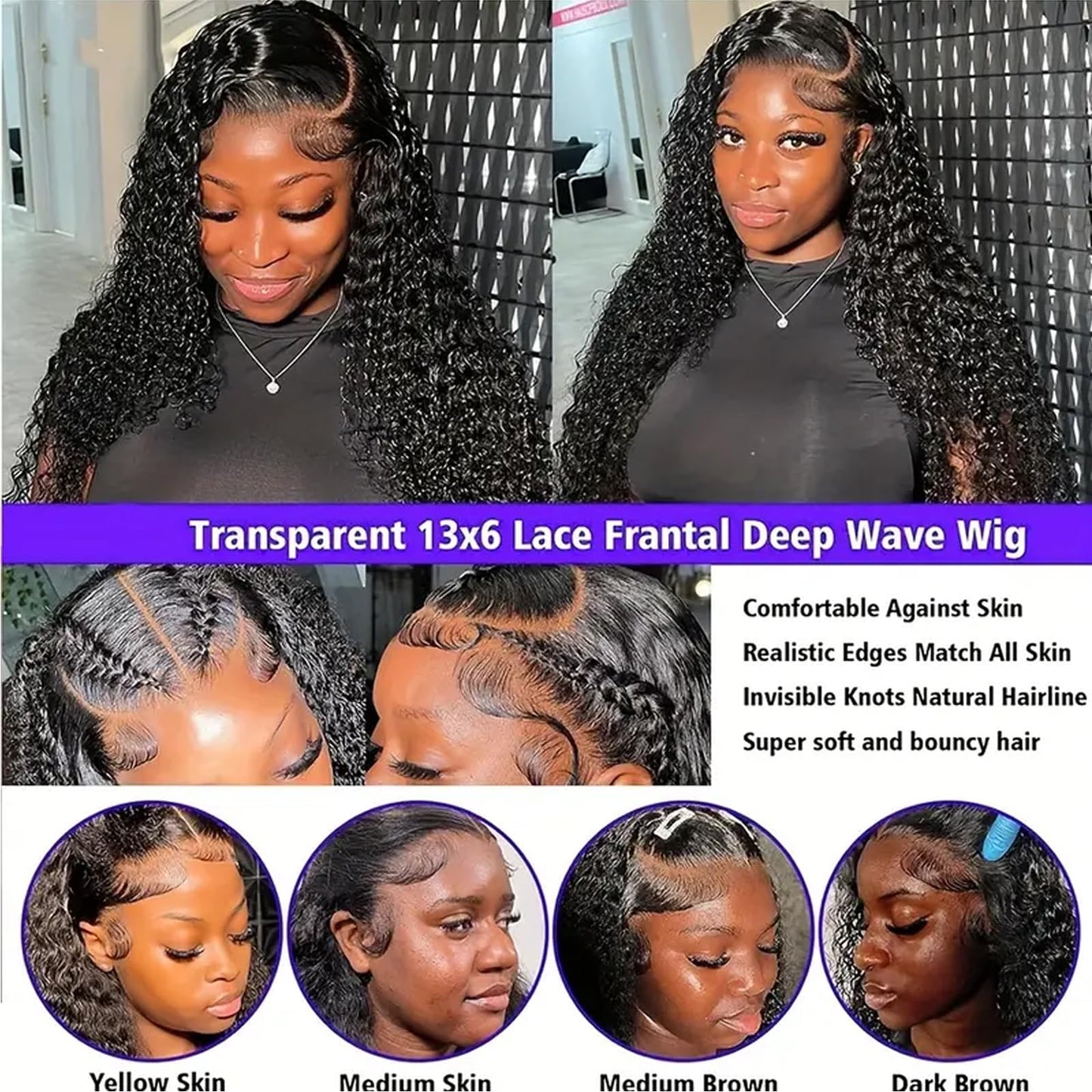 32 Inch Lace Front Wig Human Hair Deep Wave Lace Front Wigs 210 Density HD Lace Frontal Wigs Human Hair 13x6 Lace Front Wigs Human Hair Pre Plucked Deep Curly Human Hair Wigs for Black Women