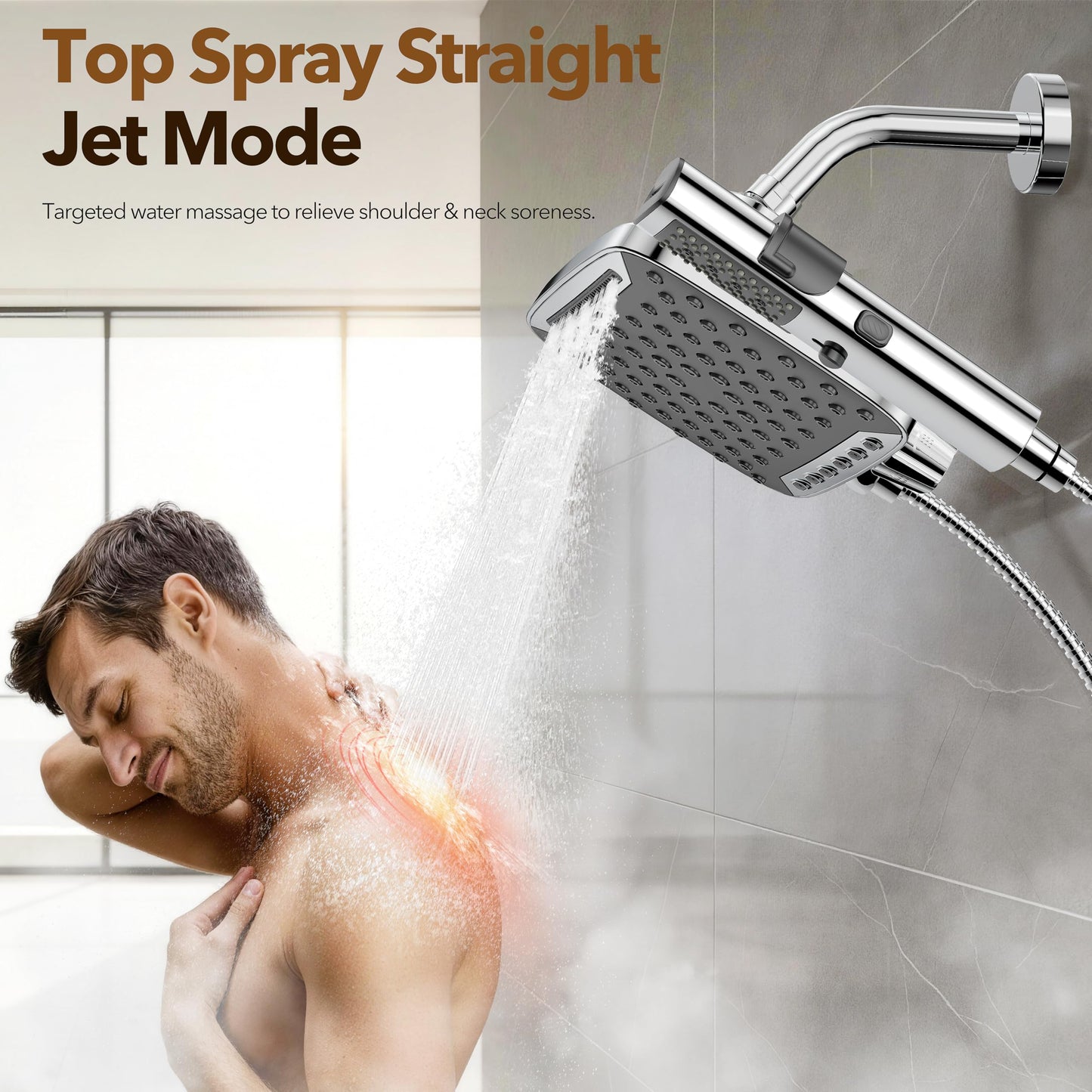 JDO High Pressure Rain Shower Head with Handheld Spray, 7 Modes Dual Shower Head Combo, 10 Inch Rainfall Showerhead Detachable, Power Wash for Bathroom Cleaning