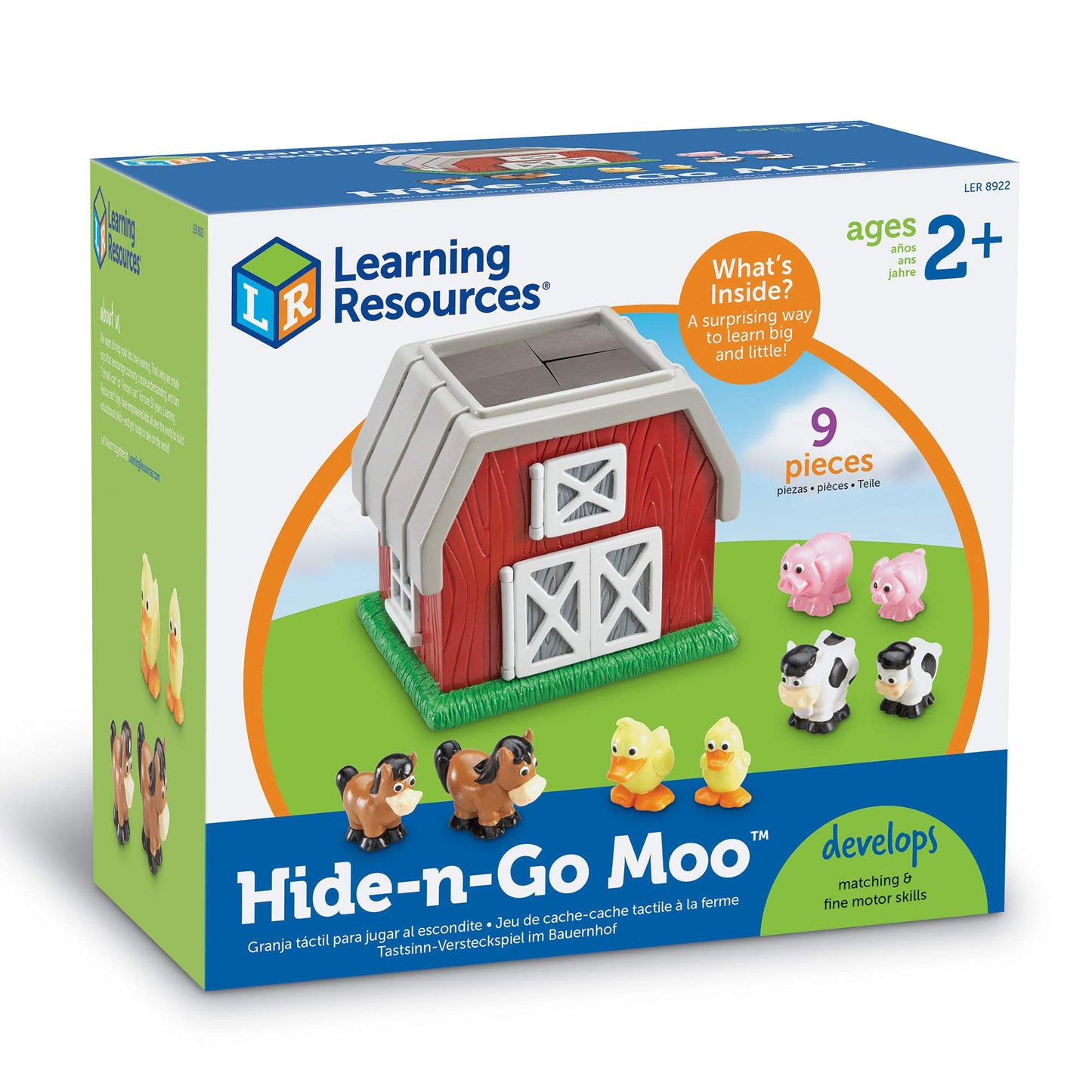 Learning Resources Hide-N-Go Moo, Sensory Awareness, Cognitive Function Farm Animal Toy, 9 Pieces, Ages 2+ (LER8922)