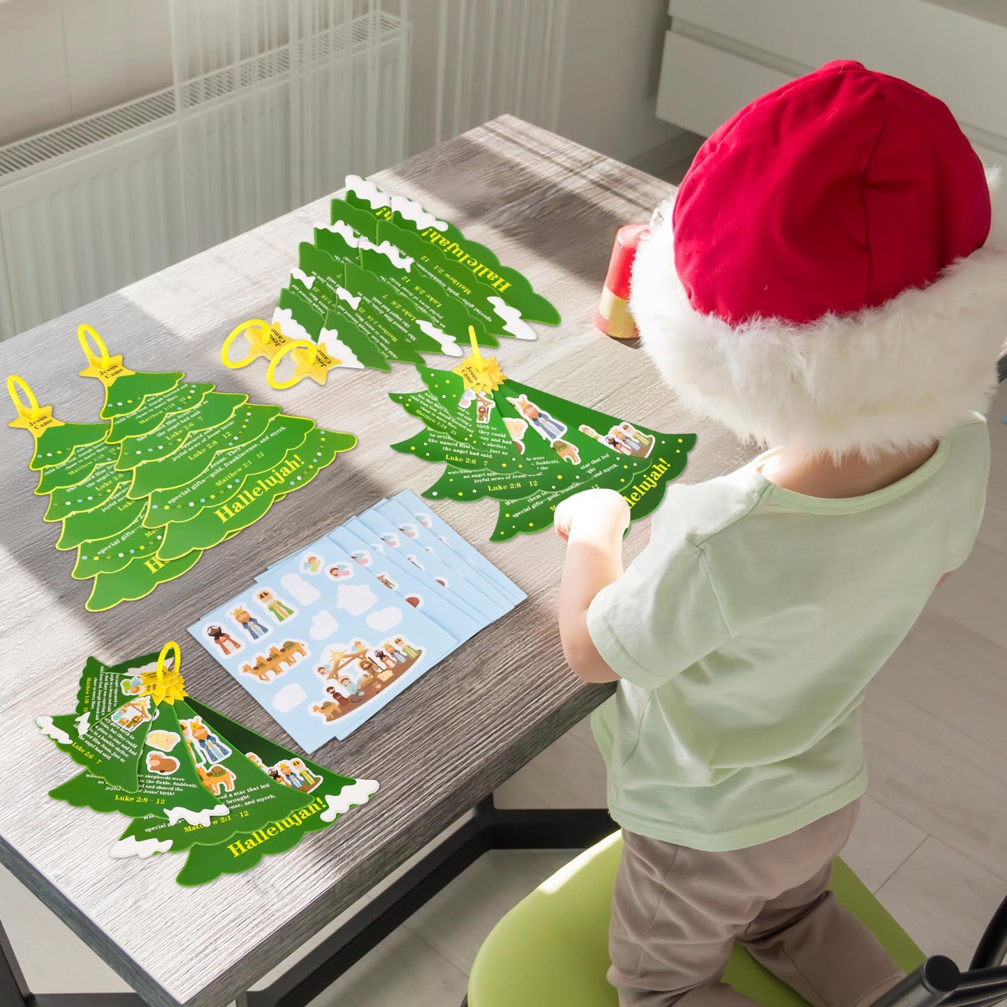 27Sets Christmas Crafts Nativity DIY Christmas Tree Stickers Play Set VBS Religious Scene Jesus Story Christian Storytelling Kit Church Decor