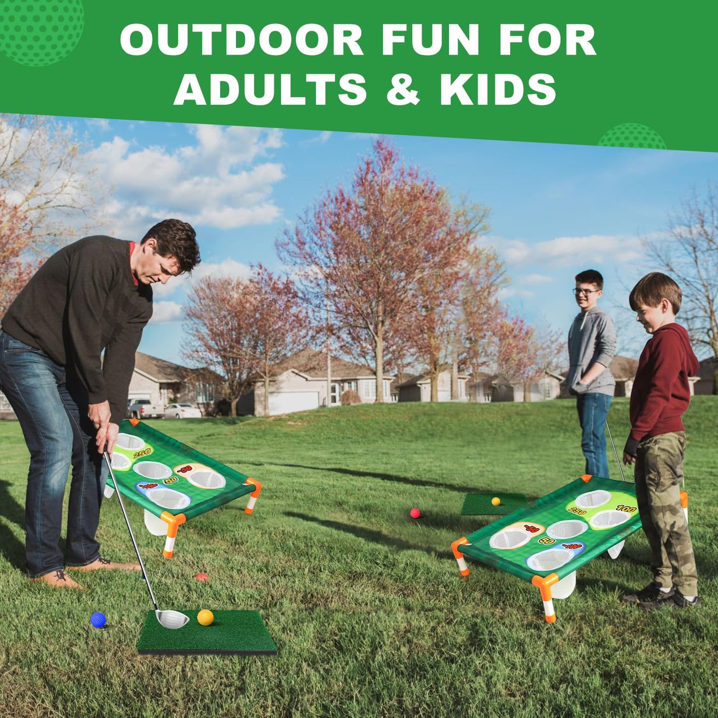 TOY Life 2 Pack Golf Cornhole Game Corn Hole Set Chipping Golf Game for Adults Kids Backyard Yard Training Equipment Outdoor Indoor (NO Club Included)