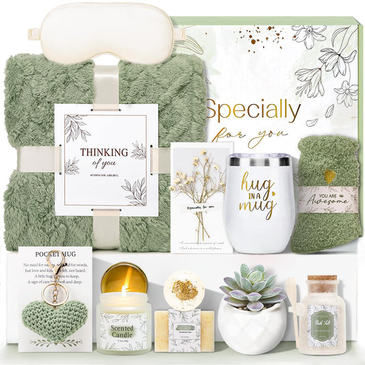 CuriBox Get Well Gifts for Women Self Care Gifts Basket - Relaxing Spa Care Package After Surgery Feel Better Sympathy Mothersday Birthday Gift for Her Mom Sister Friend Wife (Green)