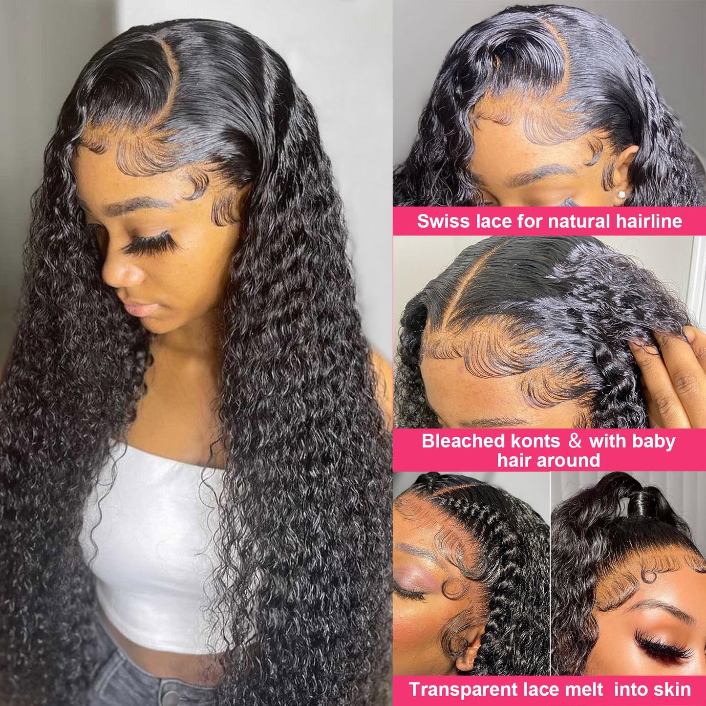 Odored 30 Inch Deep Wave Lace Front Wigs Human Hair 13x6 HD Transparent Deep Curly Lace Frontal Wigs Human Hair 180% Density Glueless Wigs Human Hair pre Plucked with Baby Hair Natural Color