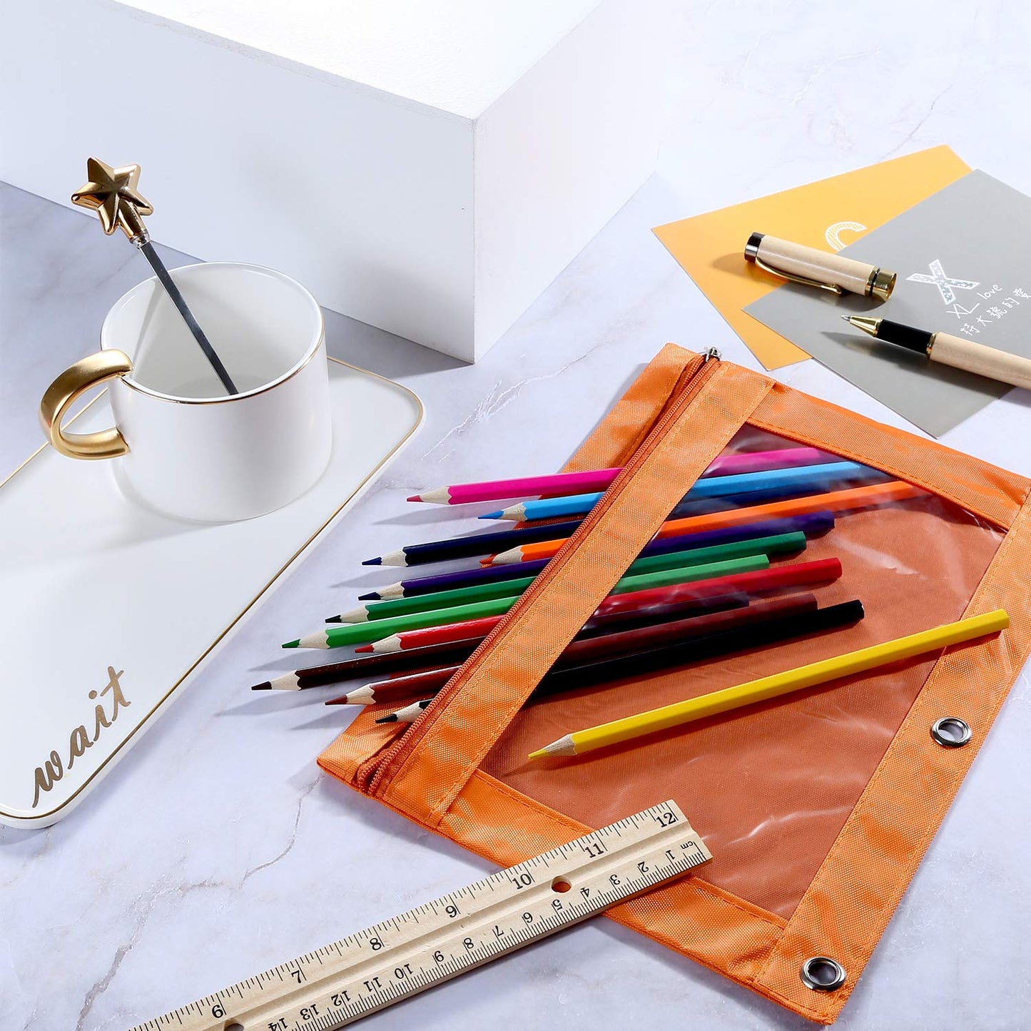 Boao 60 Pcs Pencil Pouch for 3 Rings Binder Pencil Bags Bulk with Zipper Colorful Case Stationery Bag with Clear Window for Office Supplies