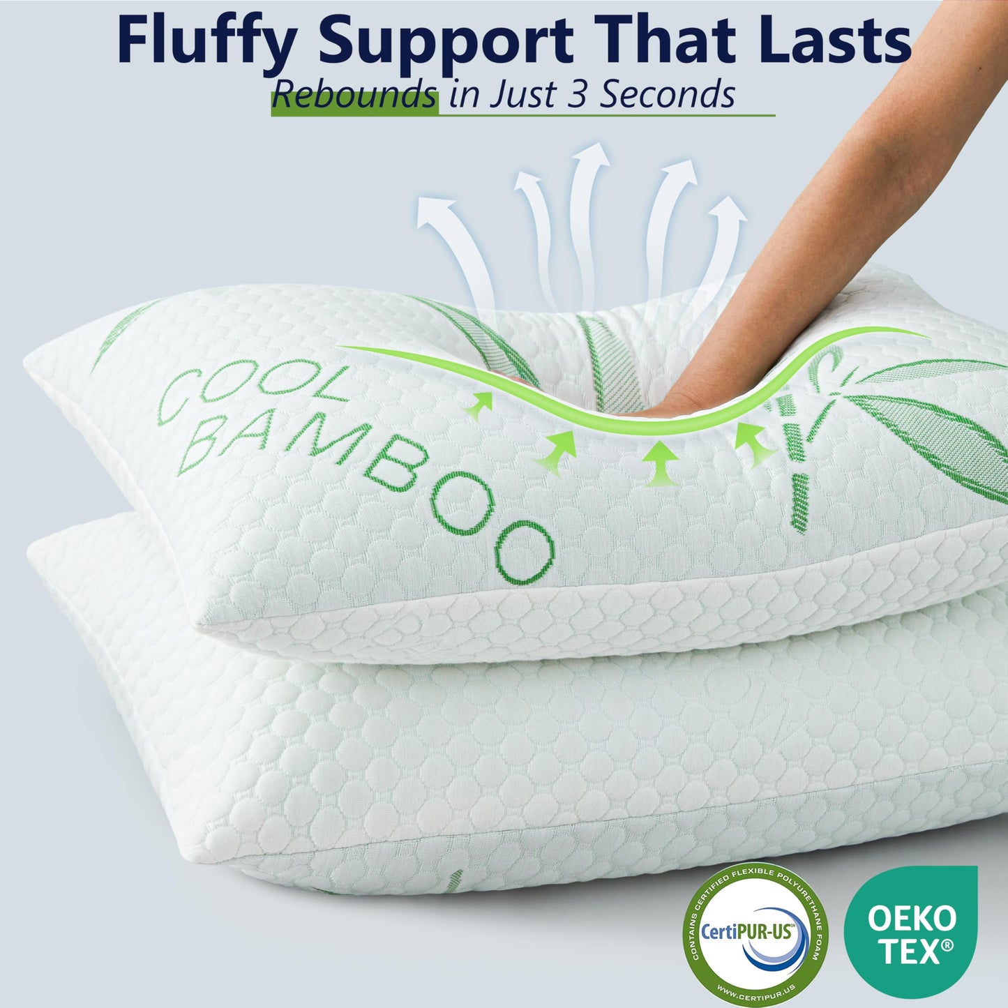 DGPEAR Memory Foam Pillows, Cooling Pillows Queen Size Set of 2 Adjustable Firm Bamboo Bed Pillows for Hot, Side, Back and Stomach Sleepers