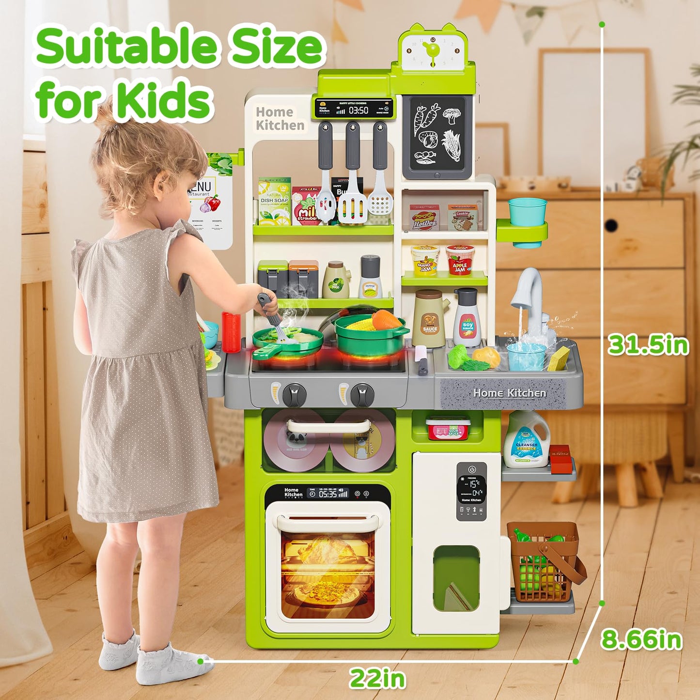 Letapapa Kids Play Kitchen Set, Kitchen Toys with Realistic Sound & Light, Cooking Stove, Sink, Play Food and Kitchen Accessories, Kitchen Playset Gifts for Toddlers Girls Boys