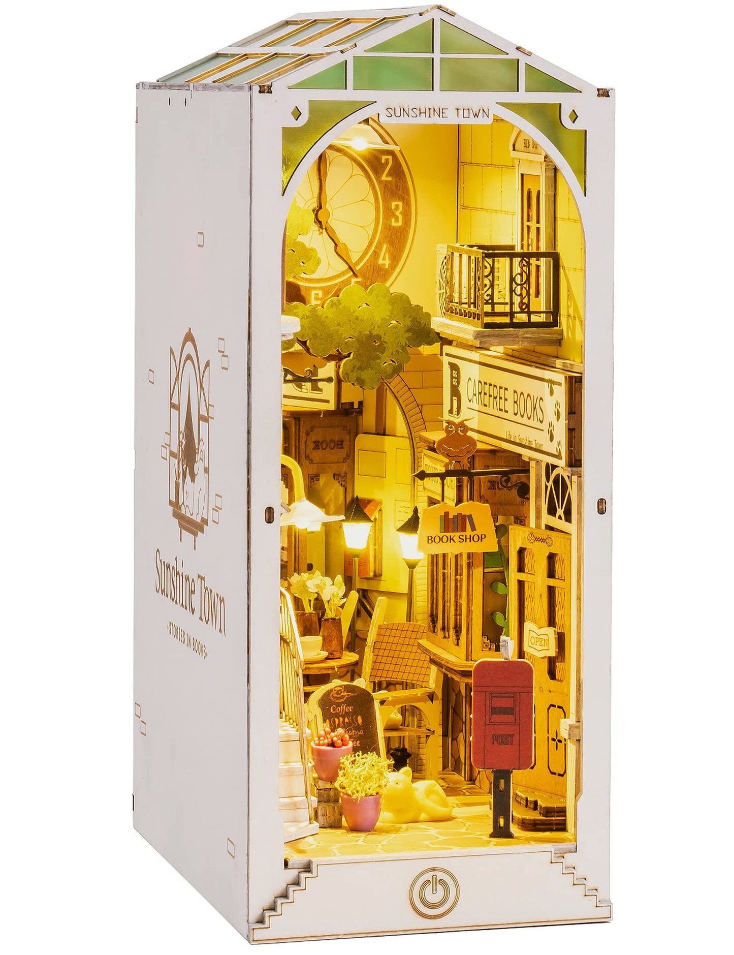 Rolife DIY Book Nook Kit 3D Wooden Puzzle, Bookshelf Indert Decor with LED DIY Bookend Diorama Dollhouse Kit Crafts Hobbies Gifts for Adults/Teens (Sunshine Town)