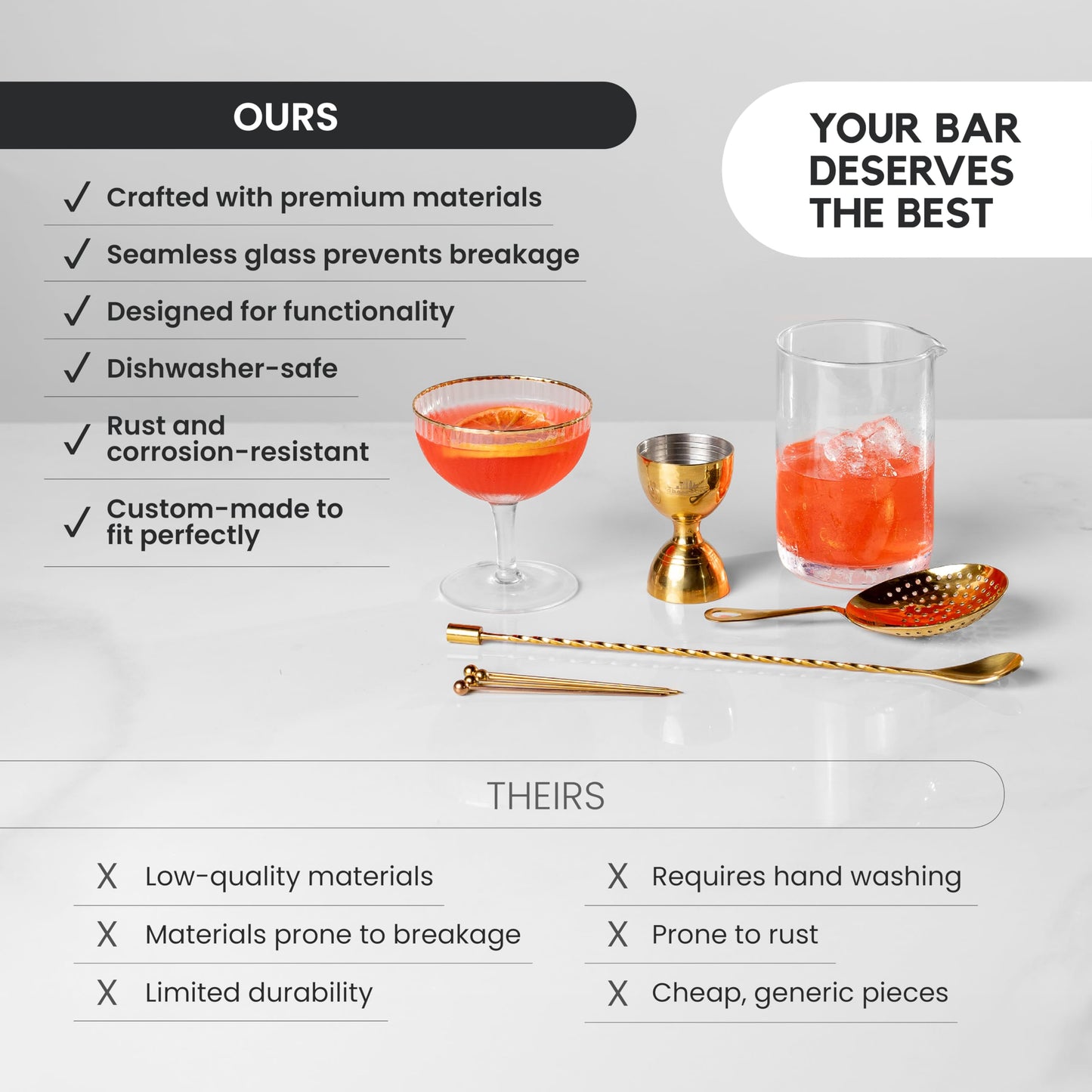 A Bar Above 10 Piece Cocktail Mixing Glass Set, Lead Free Cocktail Set with Mixing Glass, Bar Spoon, Julep Strainer, Bell Jigger and Picks, Bar Accessories, Ideal for Martinis, Whiskey and Negronis