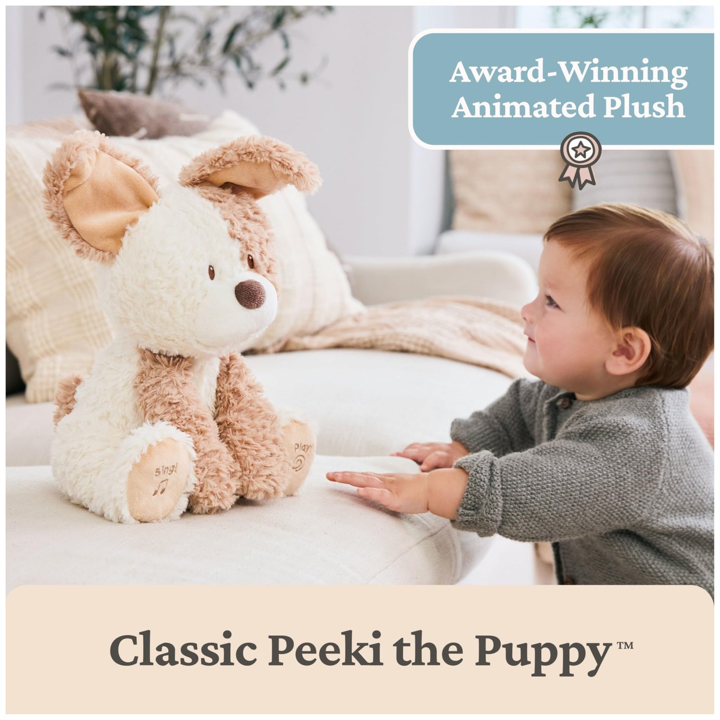 GUND Baby Peek-a-Boo Peeki Puppy Plush, Dog Stuffed Animal, Baby Toy for Ages 0 and Up, Brown/Cream, 7"