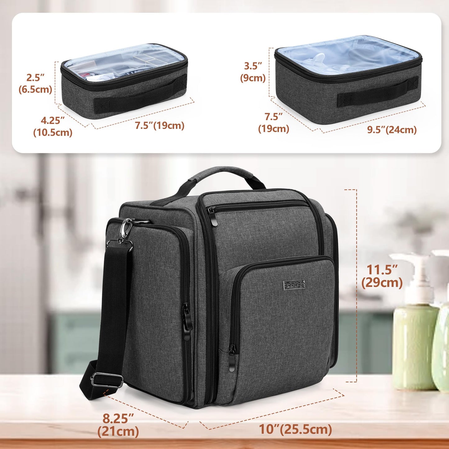BAFASO Large Travel Toiletry Bag with 4 Removable Pouches, Multifunctional Makeup Bag Hair Bag for Toiletry and Makeup Supplies, Black