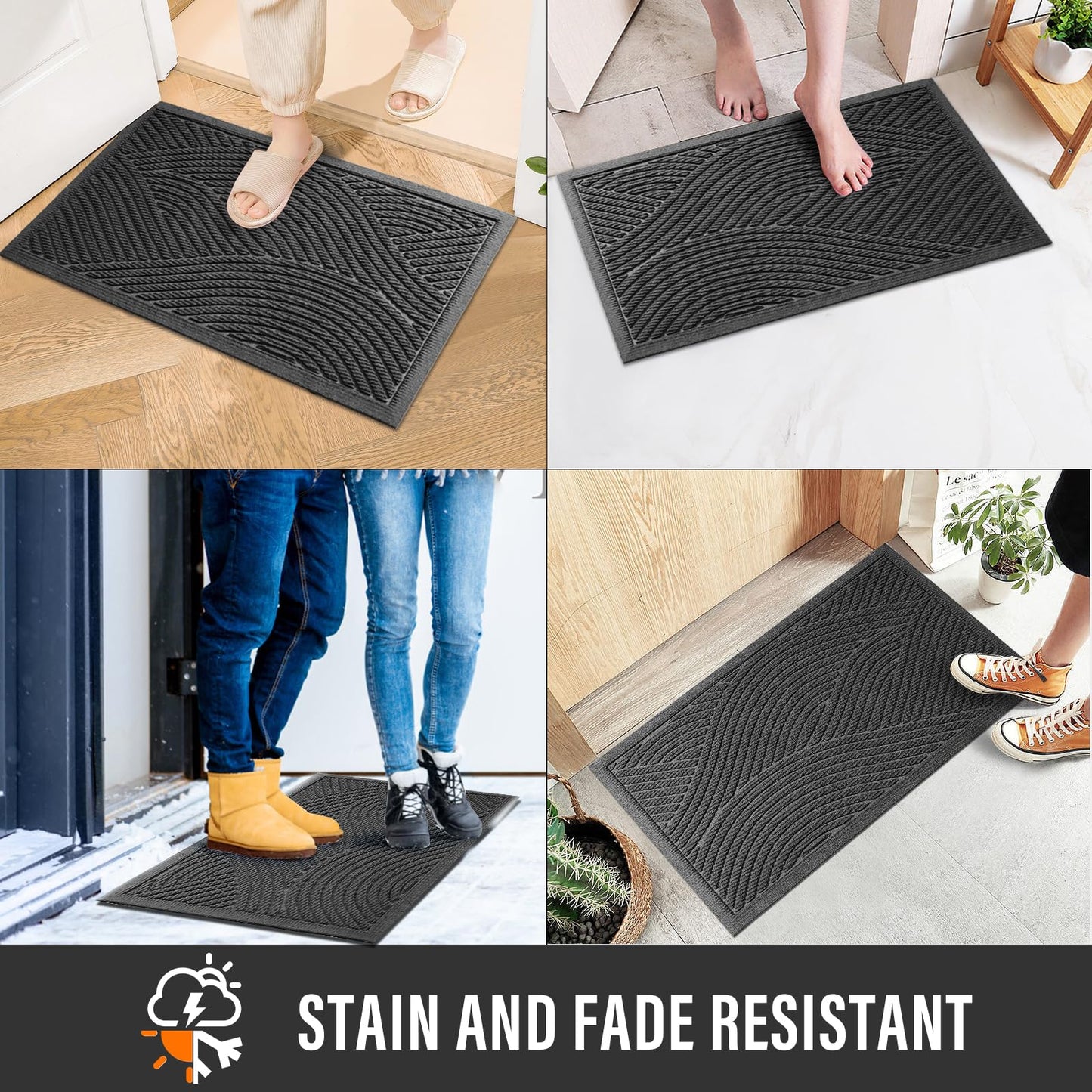 HIYARD Sturdy Front Door Mat, Absorbent Muddy Dirt Resist Welcome Door Mats Outdoor Indoor, Stain and Fade Resistant, Non-Slip Backing Entry Mat Low Profile Doormat for Entryway, 47×32, Grey